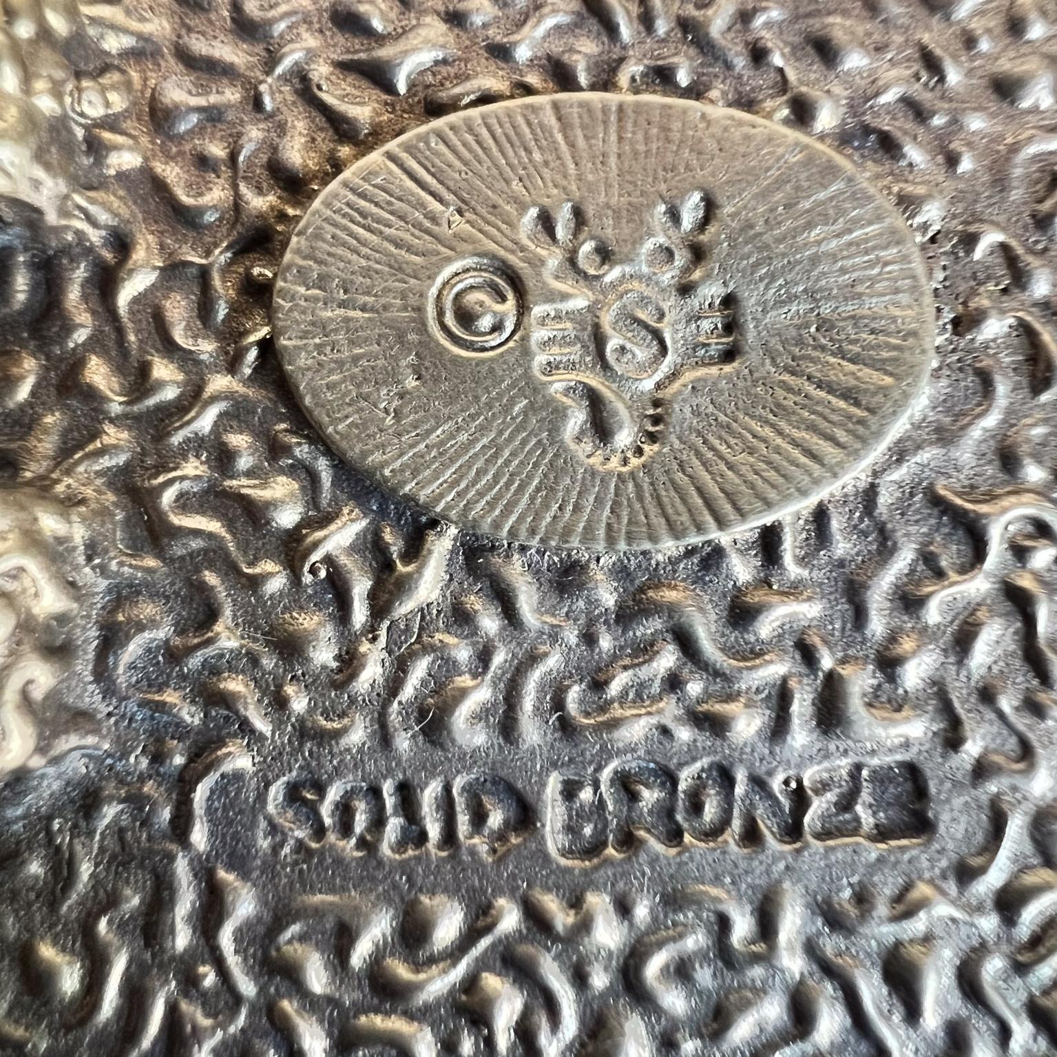 1970s Solid Bronze Belt Buckle Wood Abalone Inlay For Sale 3