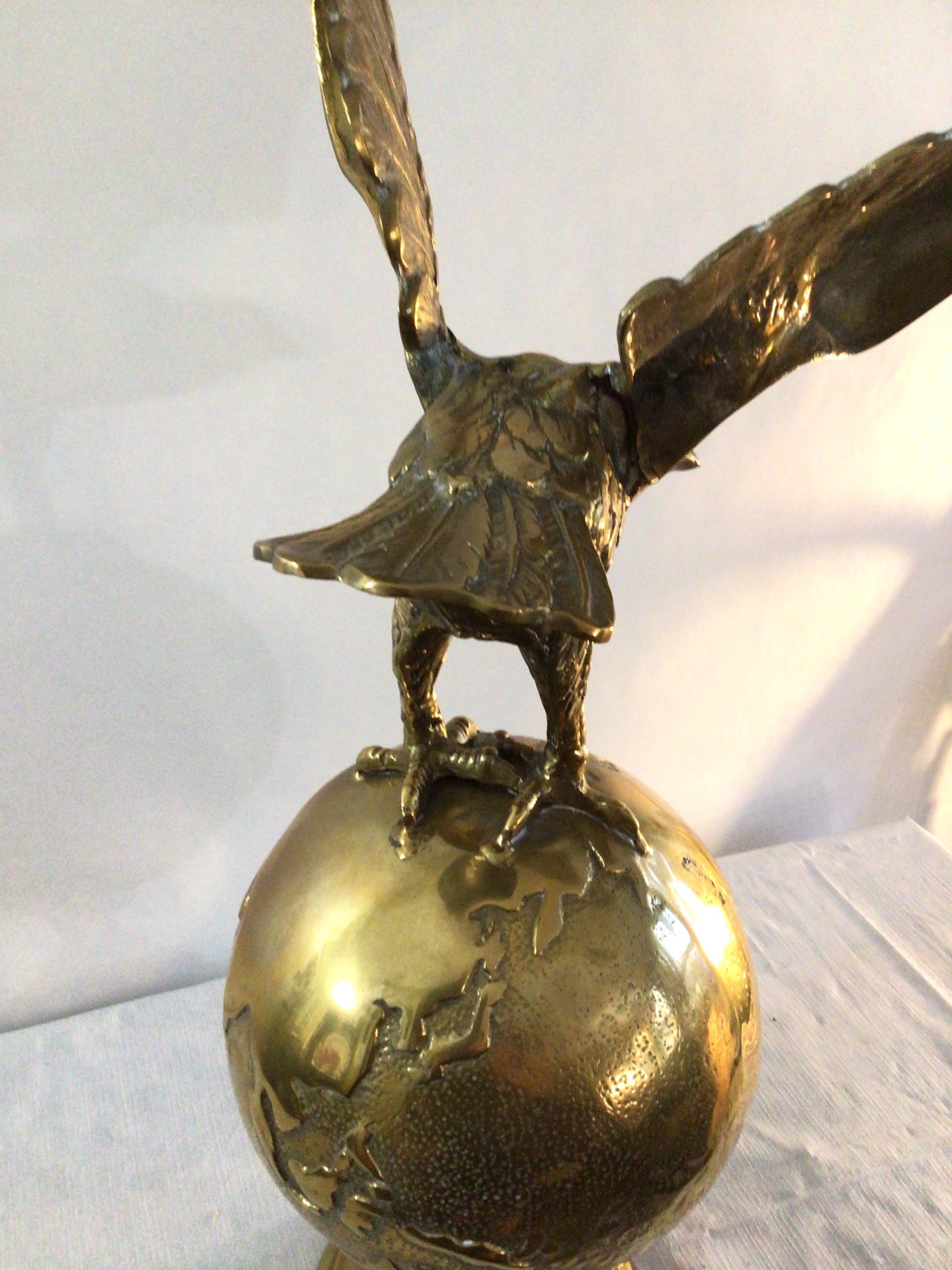 1970s Solid Cast Brass Eagle On World Statue 5