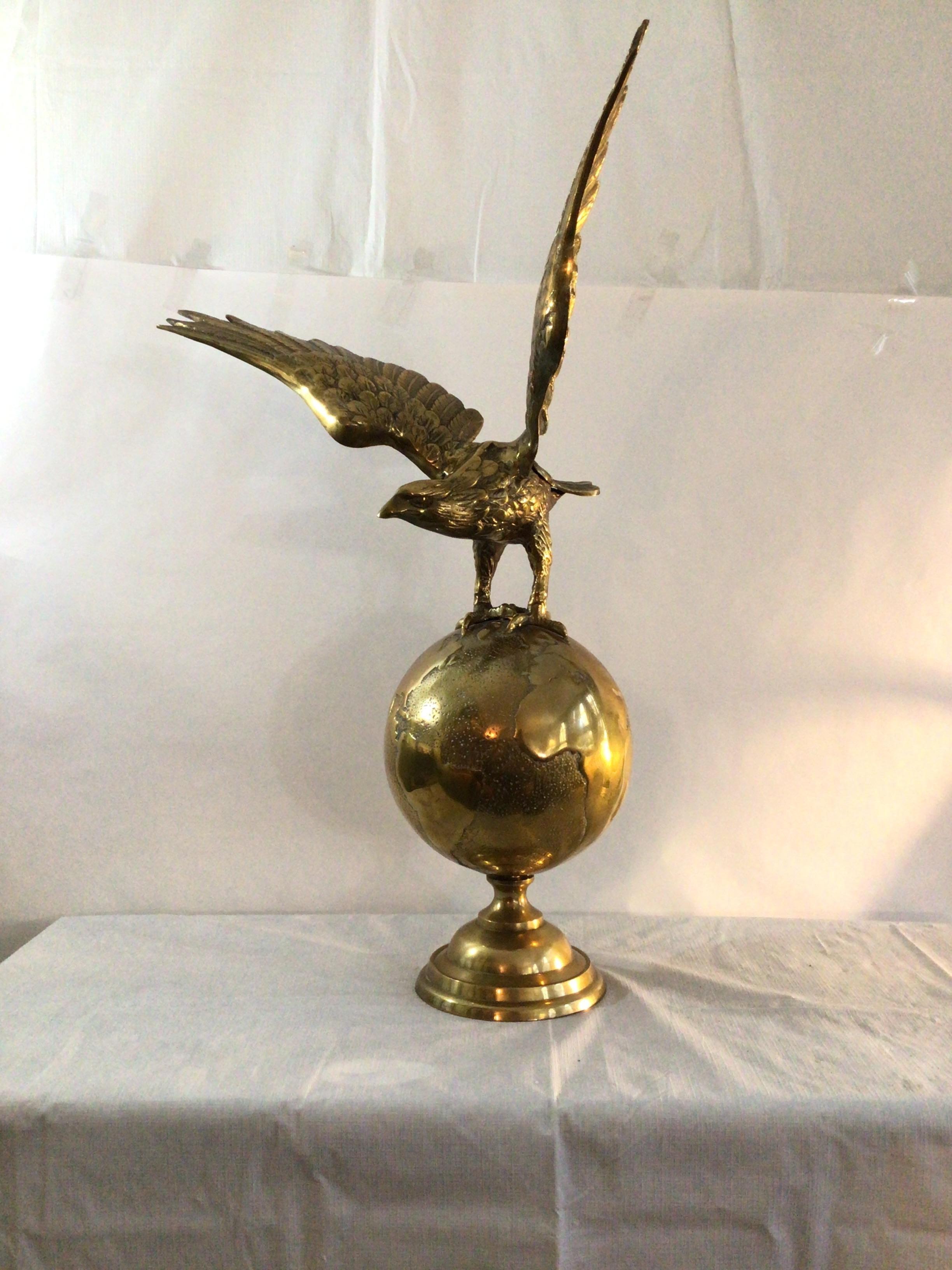 1970s Solid Cast Brass Eagle on World Statue
Little crack in the wing (as shown in picture).