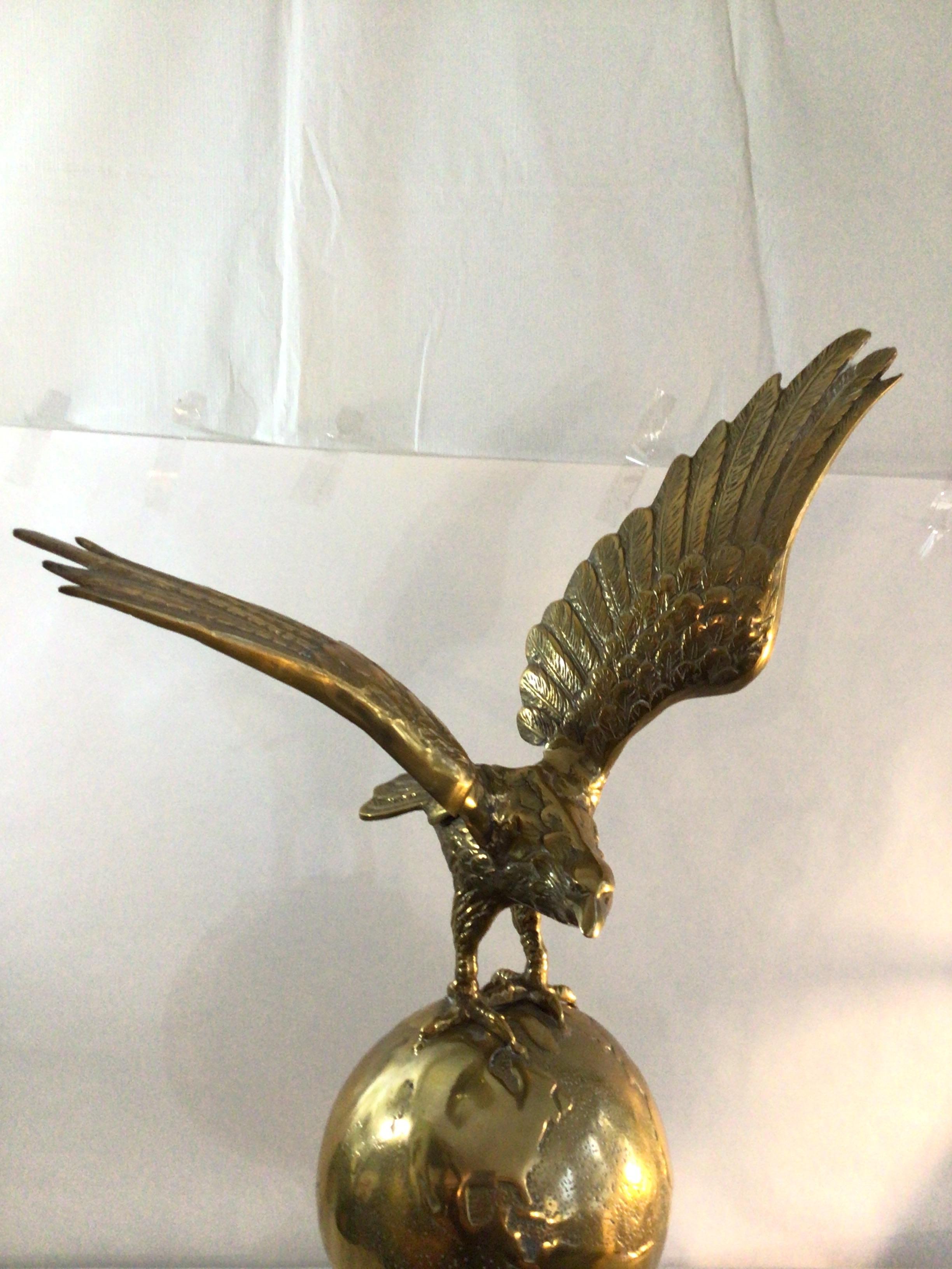 1970s Solid Cast Brass Eagle On World Statue 1