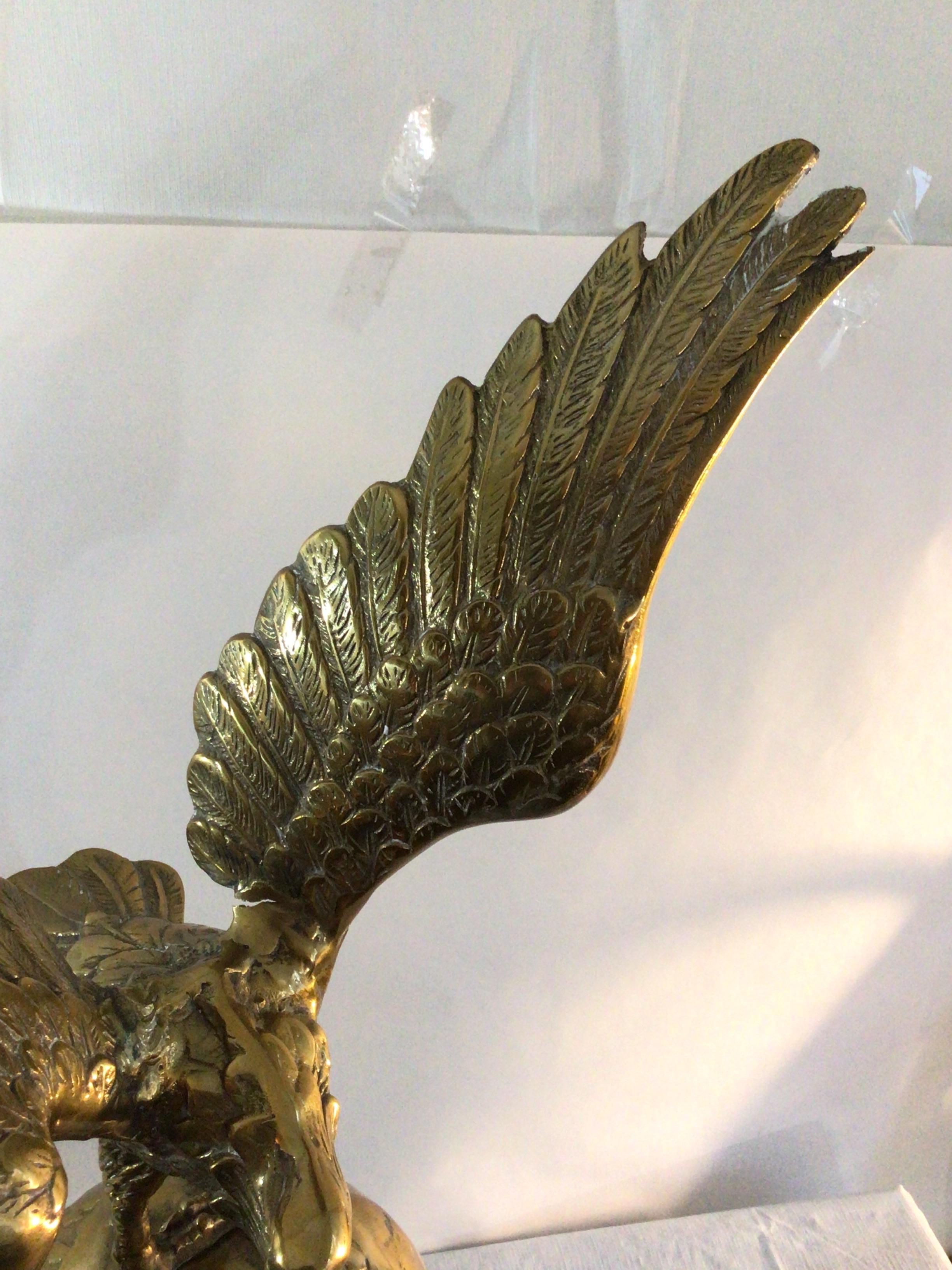 1970s Solid Cast Brass Eagle On World Statue 4