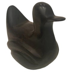 1970's Solid Excotic Wood Duck Sculpture Hand Carved Danish Modern