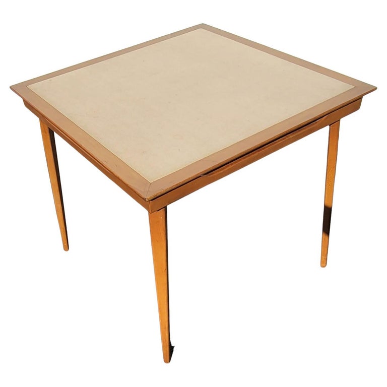 1970s Solid Maple and Leatherette Top Folding Card Table at 1stDibs