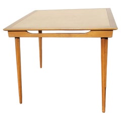 Vintage 1970s Solid Maple and Leatherette Top Folding Card Table