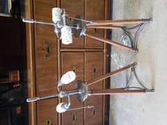 1970s Solid Maple and Nickel Tripod Table Lamps, a Pair