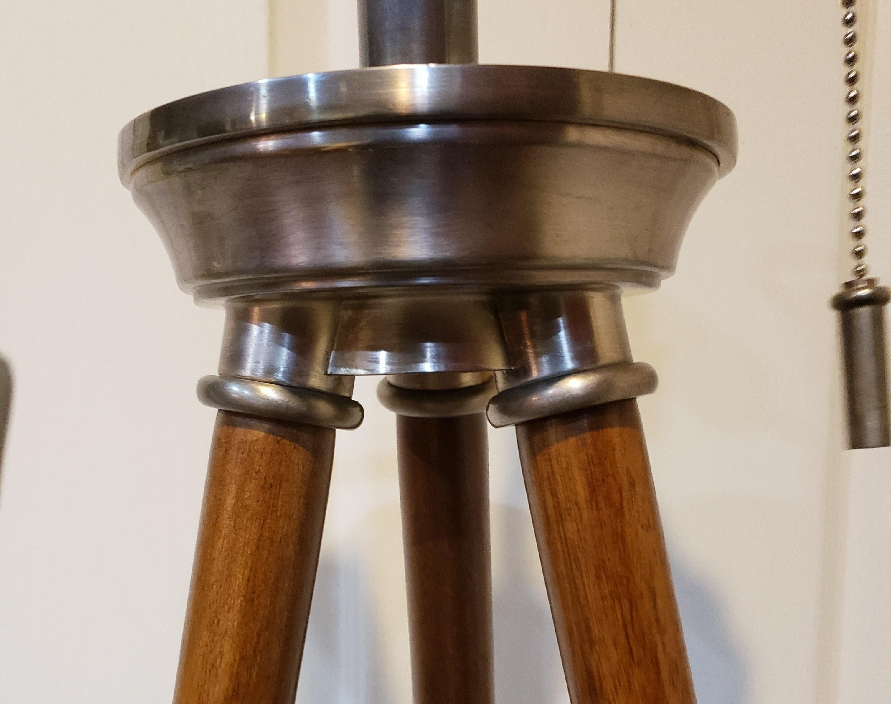 1970s Solid Maple and Nickel Tripod Table Lamps, a Pair In Excellent Condition For Sale In Germantown, MD