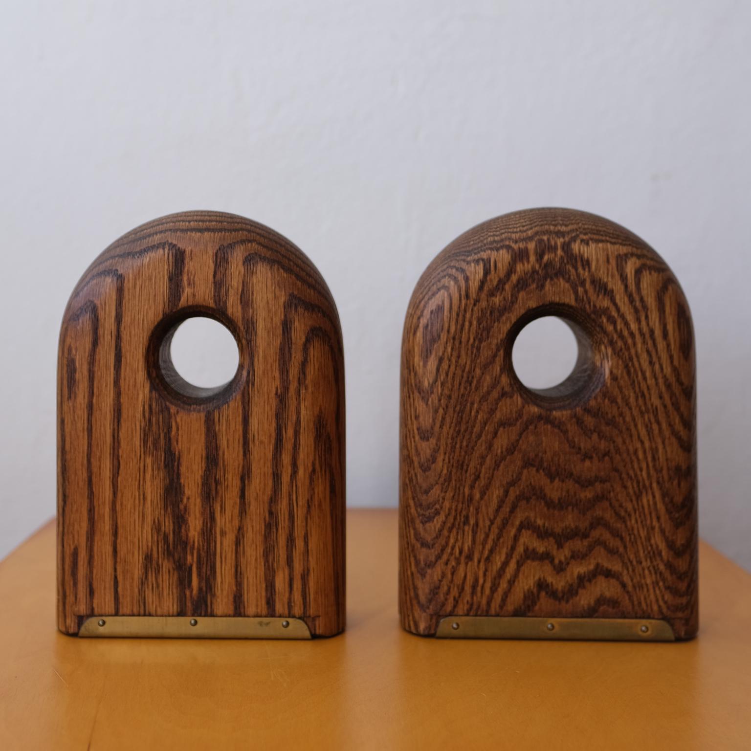 1970s Solid Oak and Brass Modernist Bookends For Sale 1