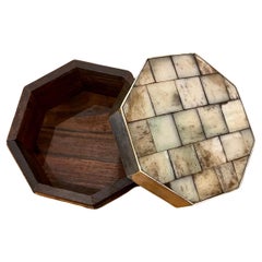 1970's Solid Rosewood Silver Plated & Tessellated Bone Lid Jewelry Box