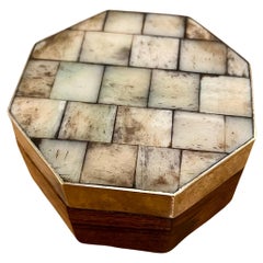 1970's Solid Rosewood Silver Plated & Tessellated Bone Lid Jewelry Box