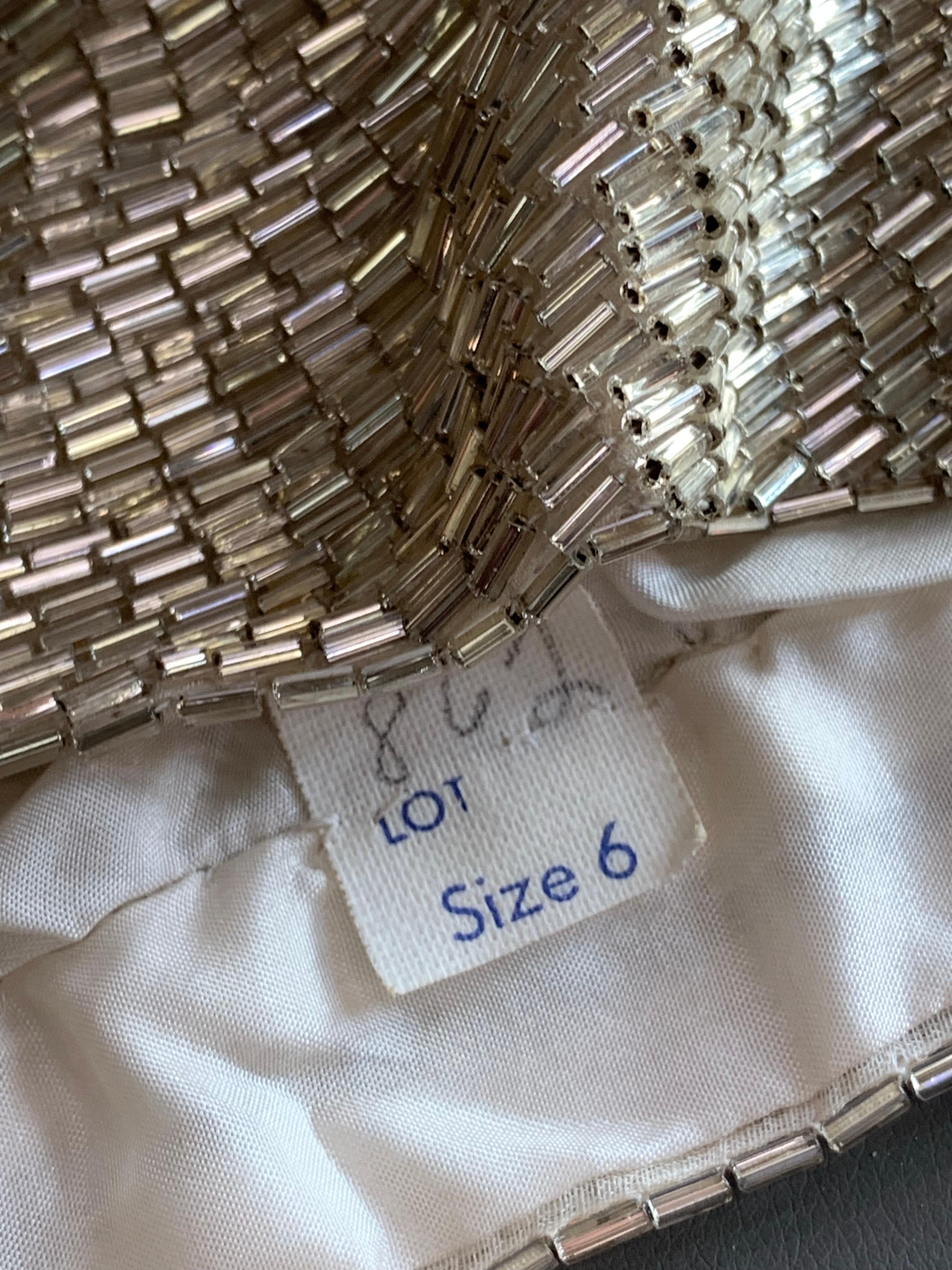 1970s Solid Silver Bugle Bead Wrap and Tie Evening Top w Flutter Shoulder  For Sale 15