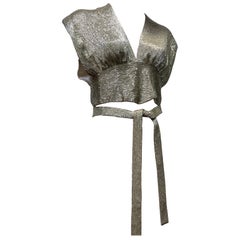 1970er Jahre Massivsilber Bugle Perlen Wickel- und Krawatten-Abendtop mit geriffelter Schulter