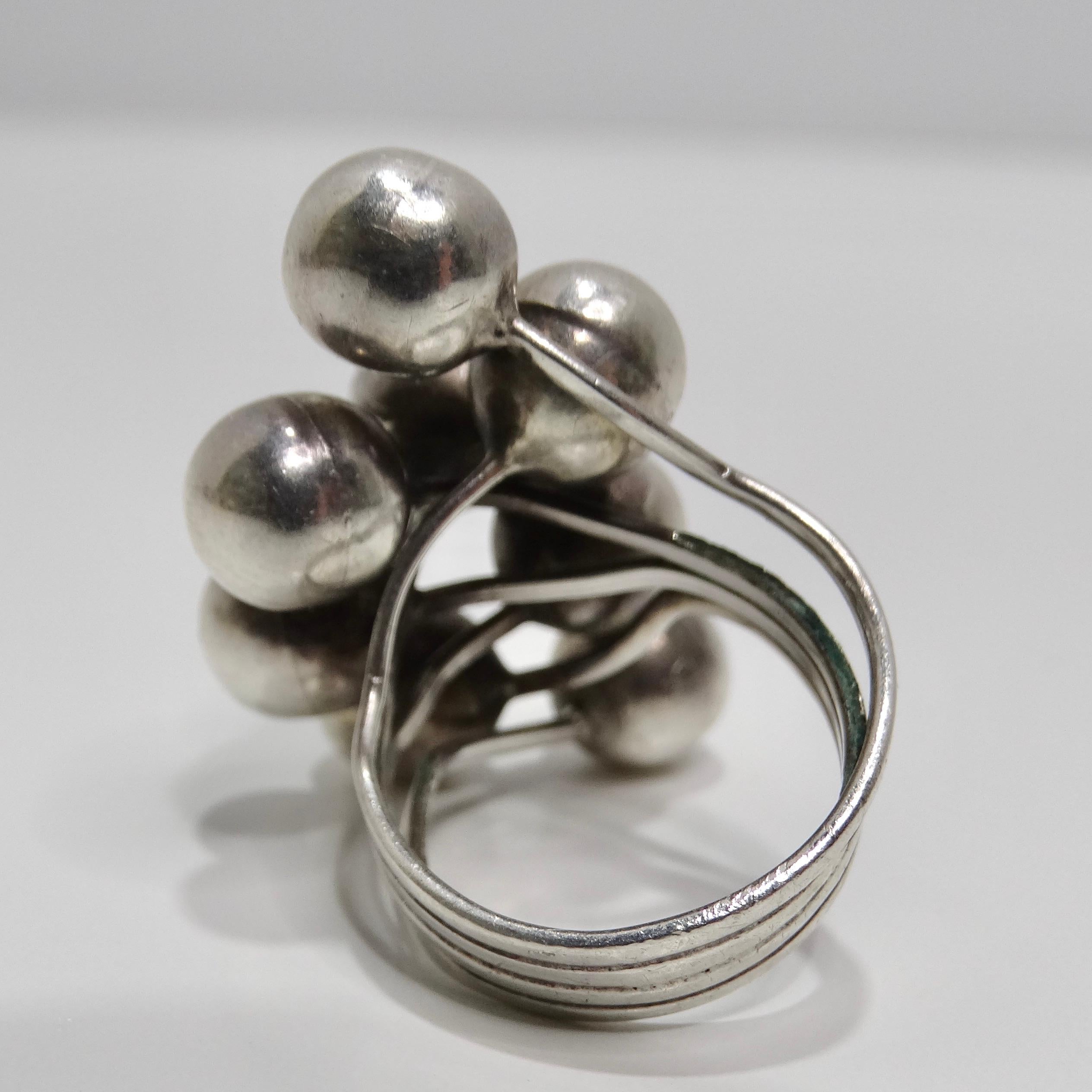 Women's or Men's 1970s Solid Silver Cocktail Ring For Sale