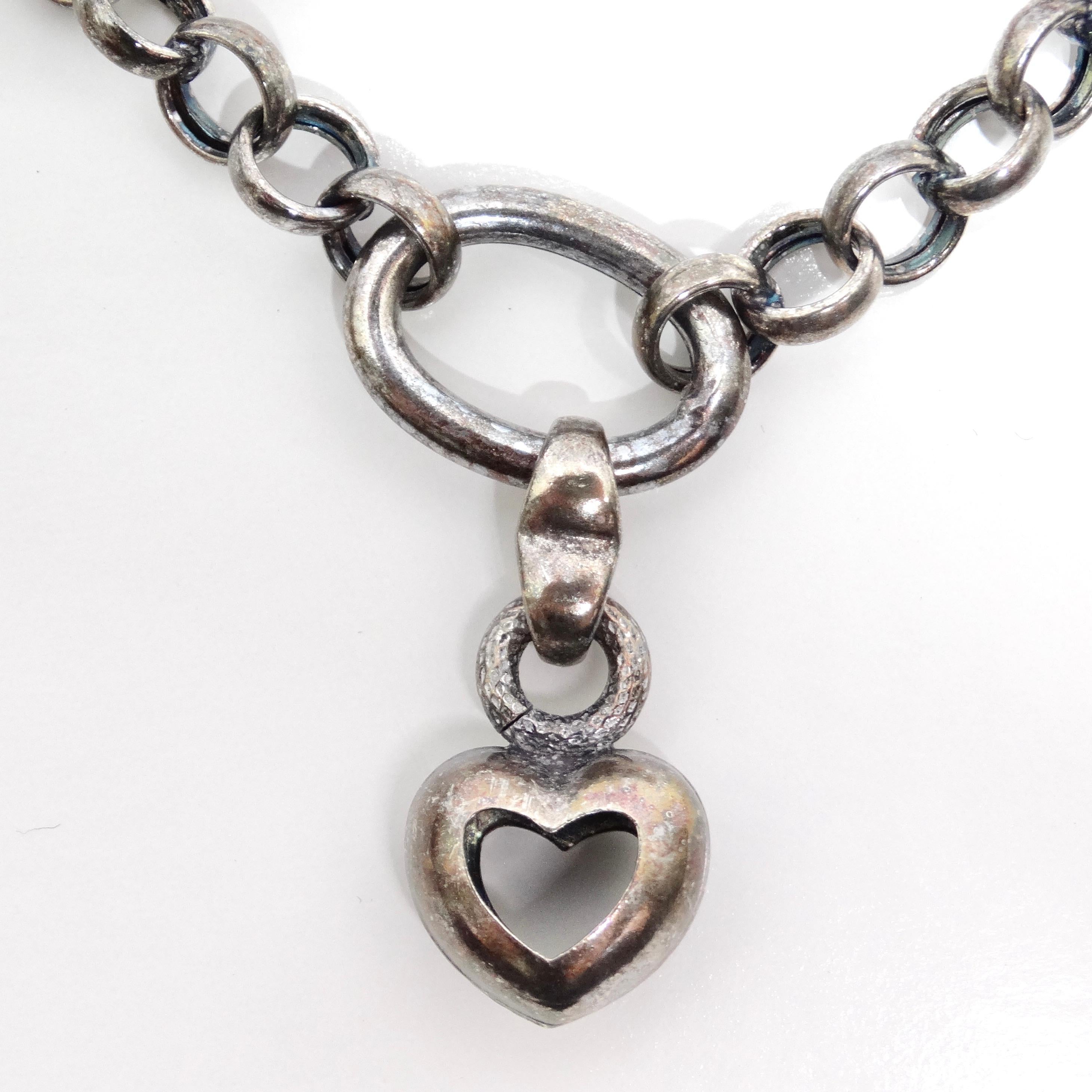 1970s Solid Silver Heart Charm Bracelet For Sale 1