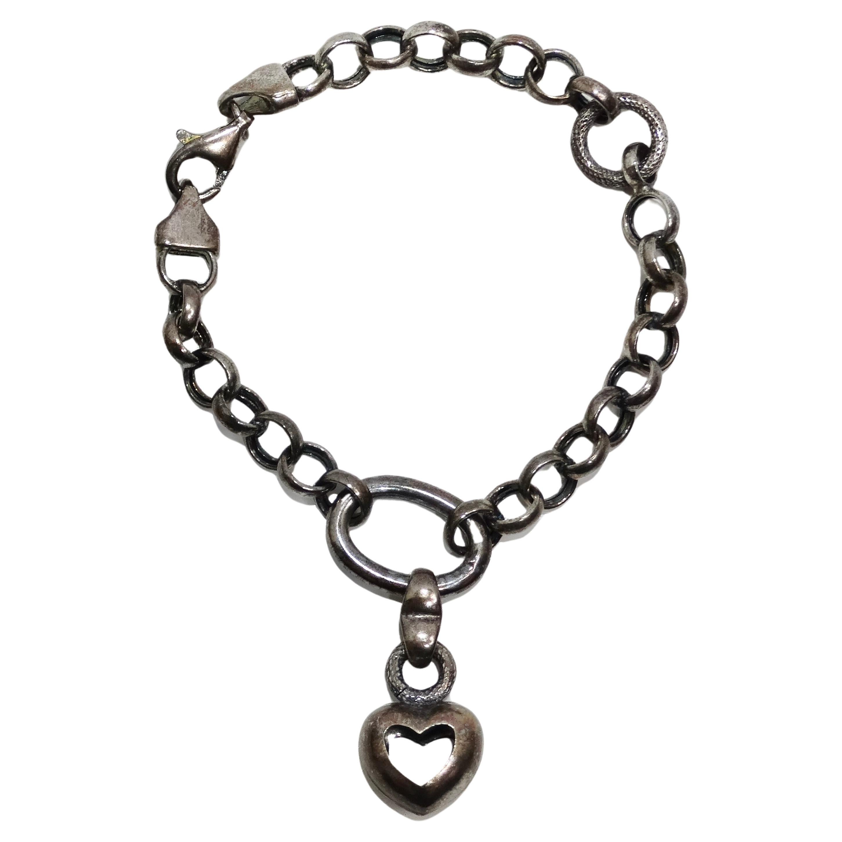 1970s Solid Silver Heart Charm Bracelet For Sale