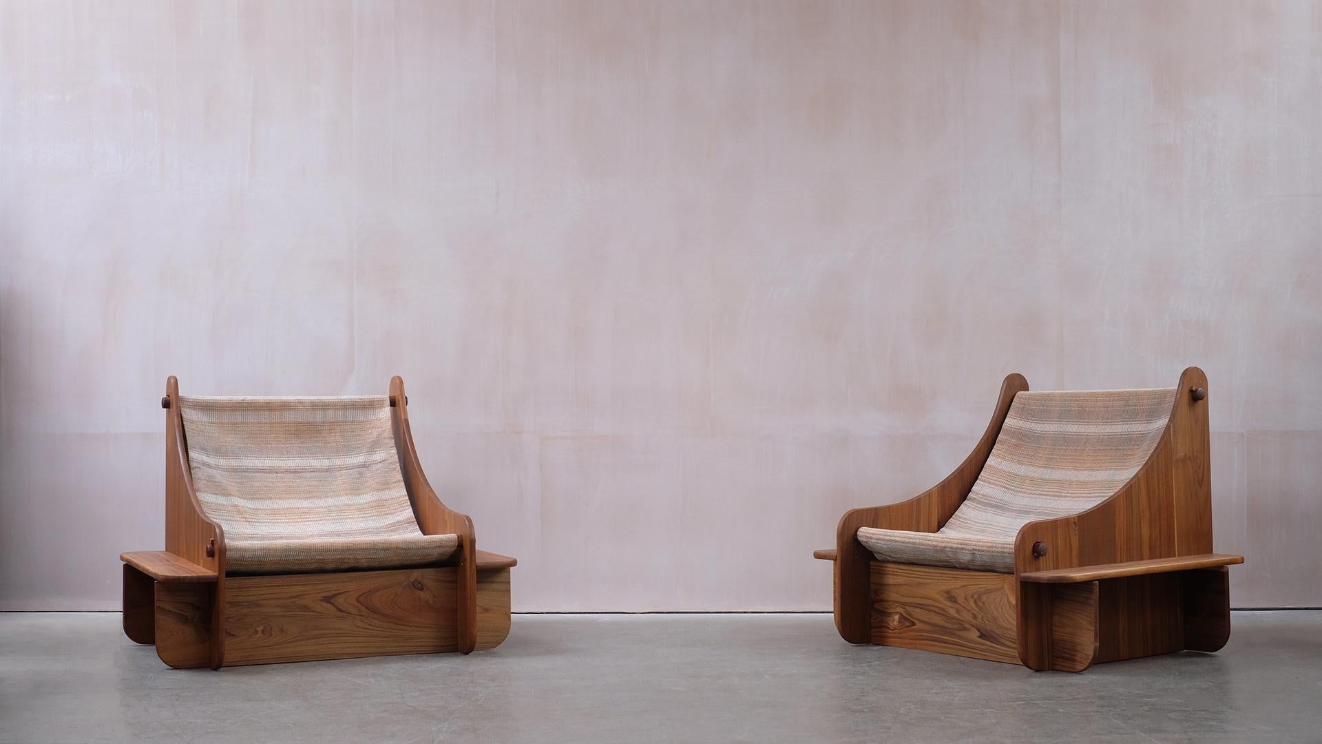 Mid-Century Modern 1970's Solid Teak Lounge Chairs 