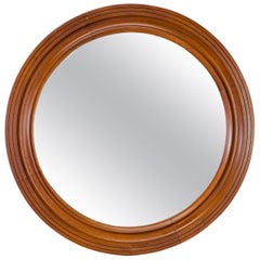 1970s Solid Walnut Round Wall Mirror