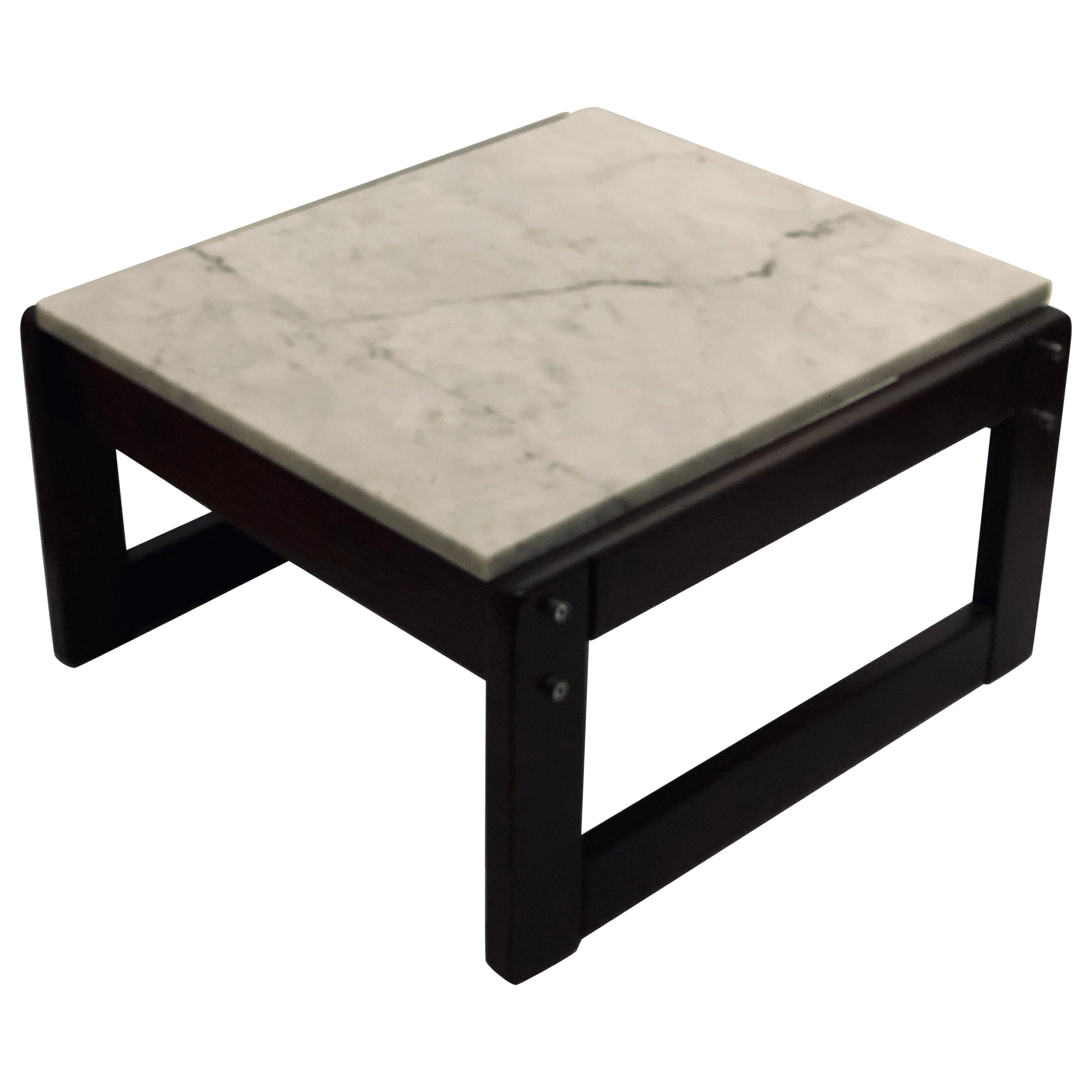 1970s Solid Wood Base on Italian Carrara Marble Cocktail Low Table by Lafer