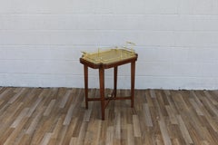 1970er Massivholz & Messing Tablett Tisch  Serviertisch im Hollywood-Regency-Stil