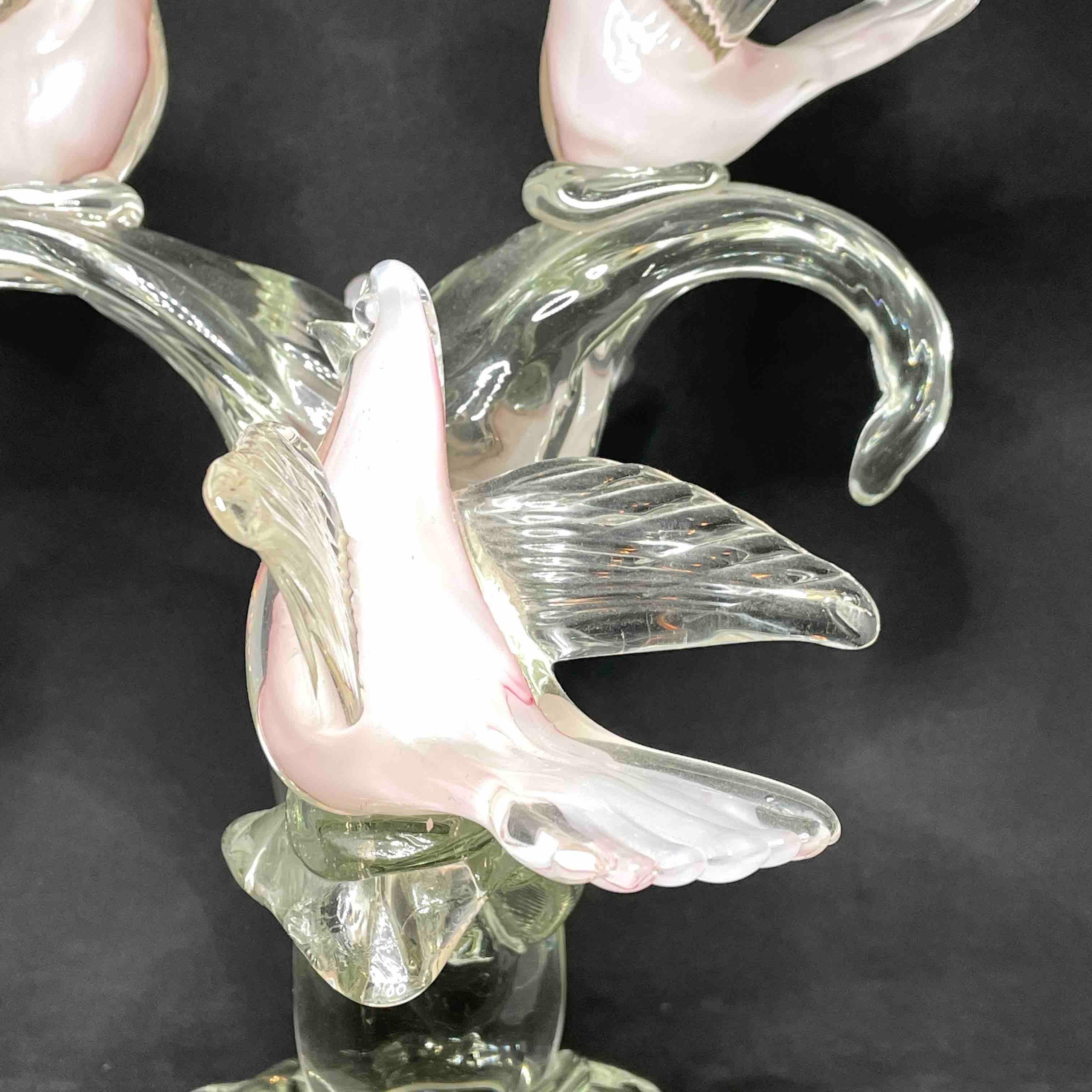 1970's Sommerso Murano Glass, Birds, Doves on a Tree, Sculpture For Sale 2