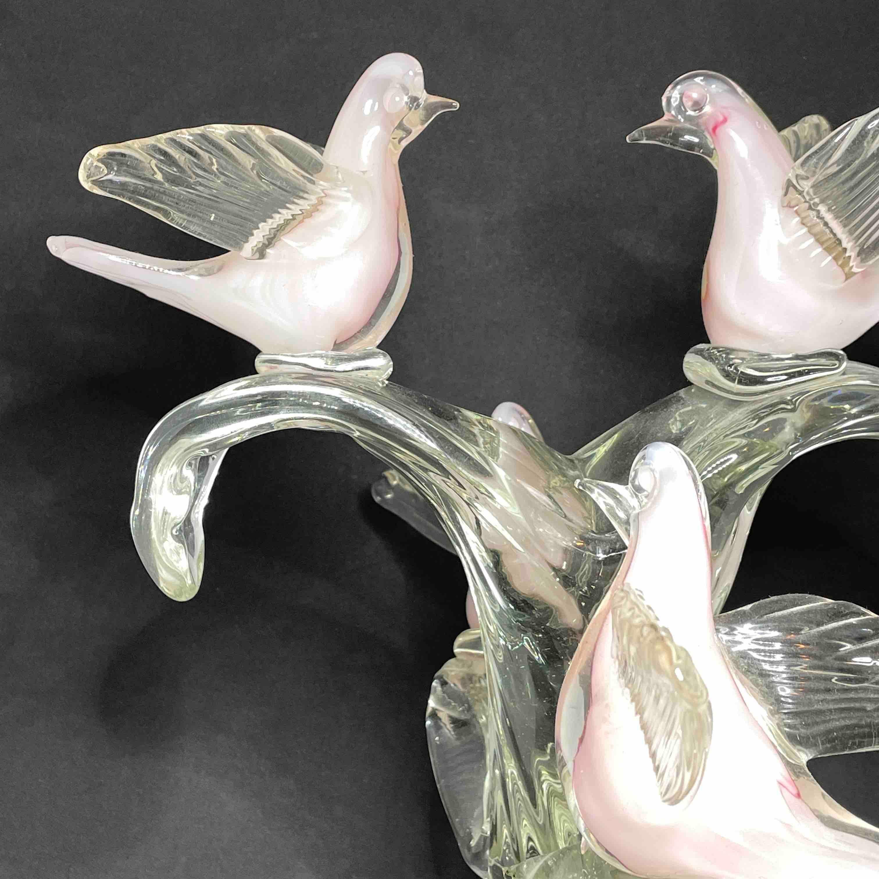 1970's Sommerso Murano Glass, Birds, Doves on a Tree, Sculpture For Sale 4