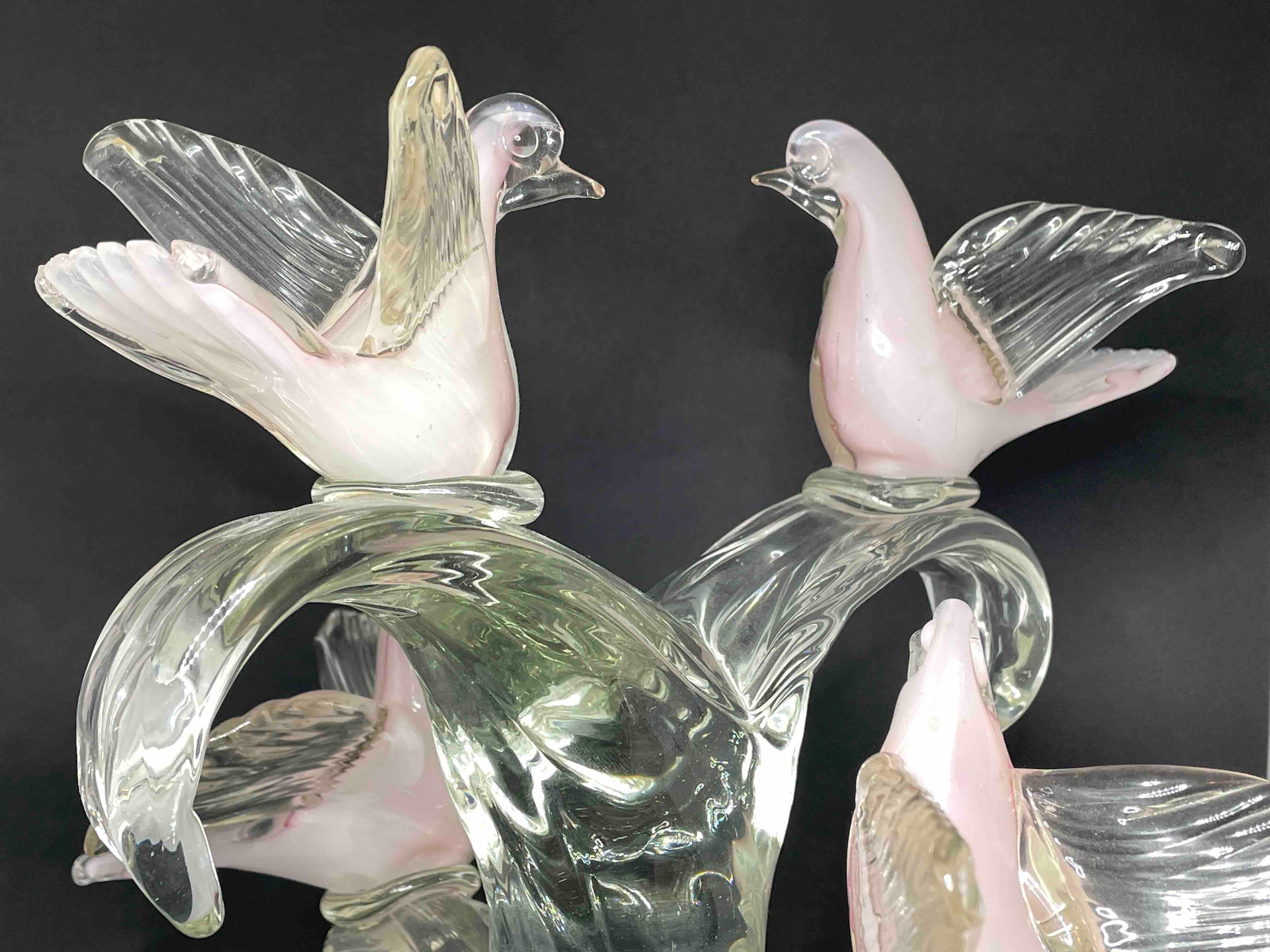 1970's Sommerso Murano Glass, Birds, Doves on a Tree, Sculpture For Sale 7