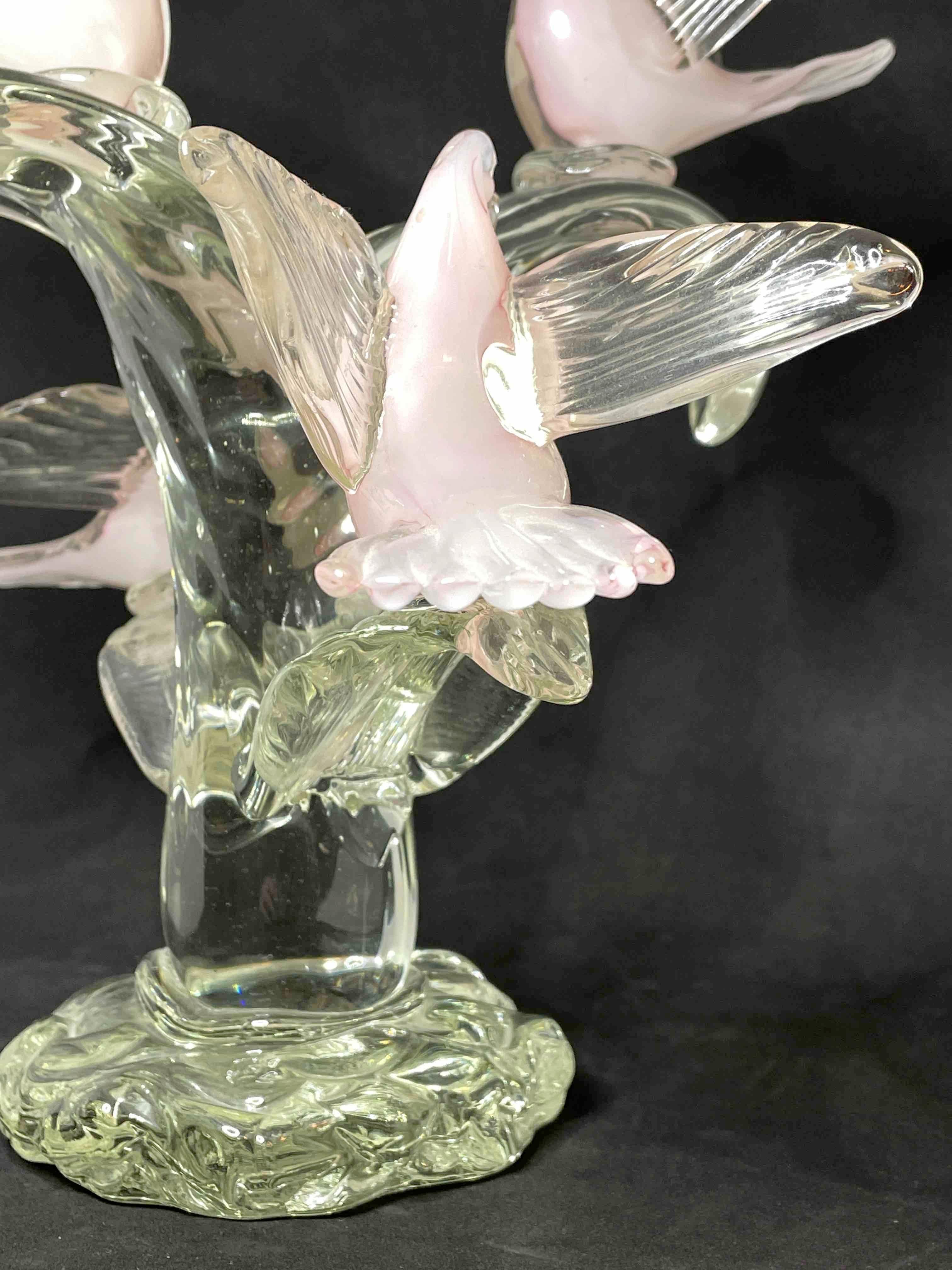 1970's Sommerso Murano Glass, Birds, Doves on a Tree, Sculpture For Sale 8