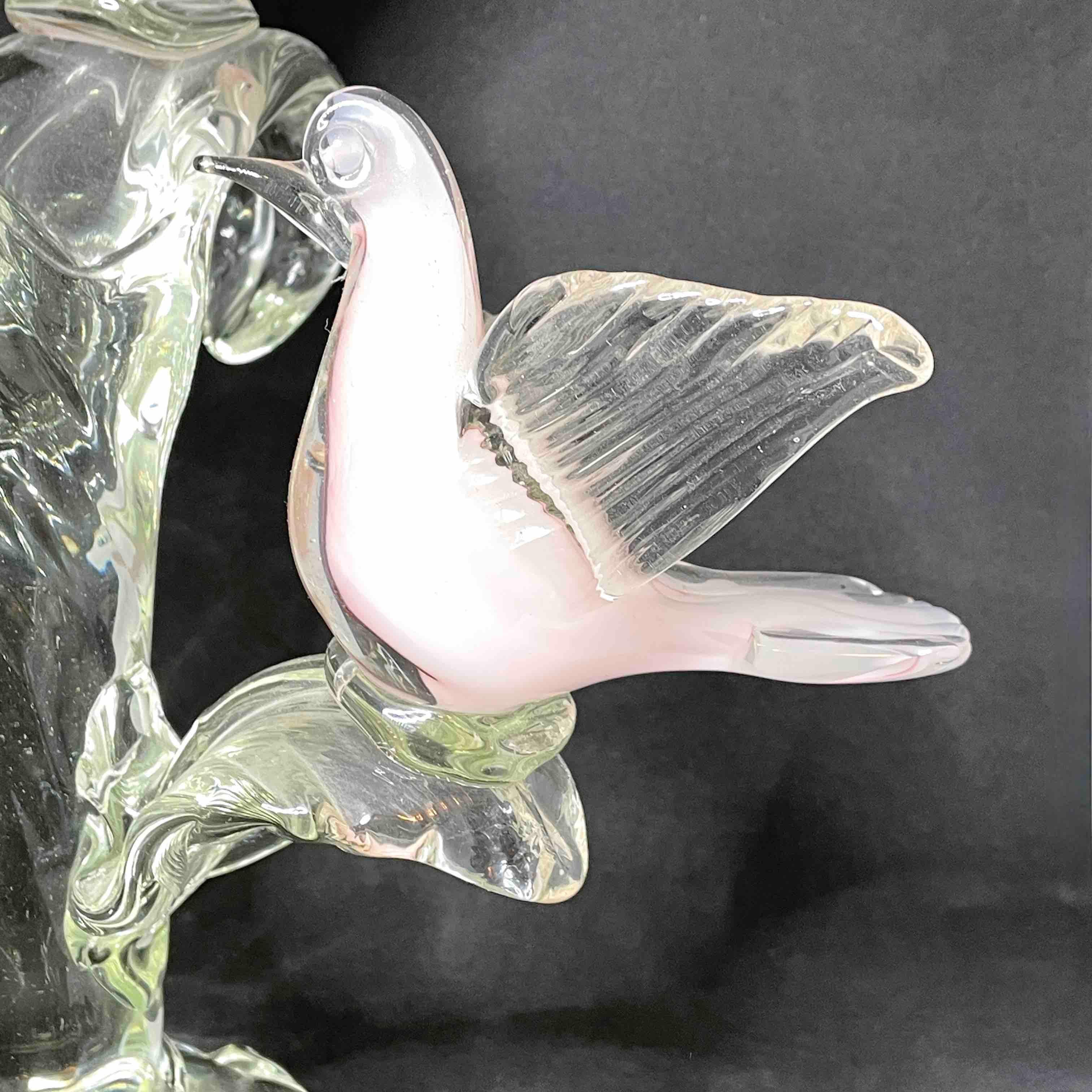 Italian 1970's Sommerso Murano Glass, Birds, Doves on a Tree, Sculpture For Sale