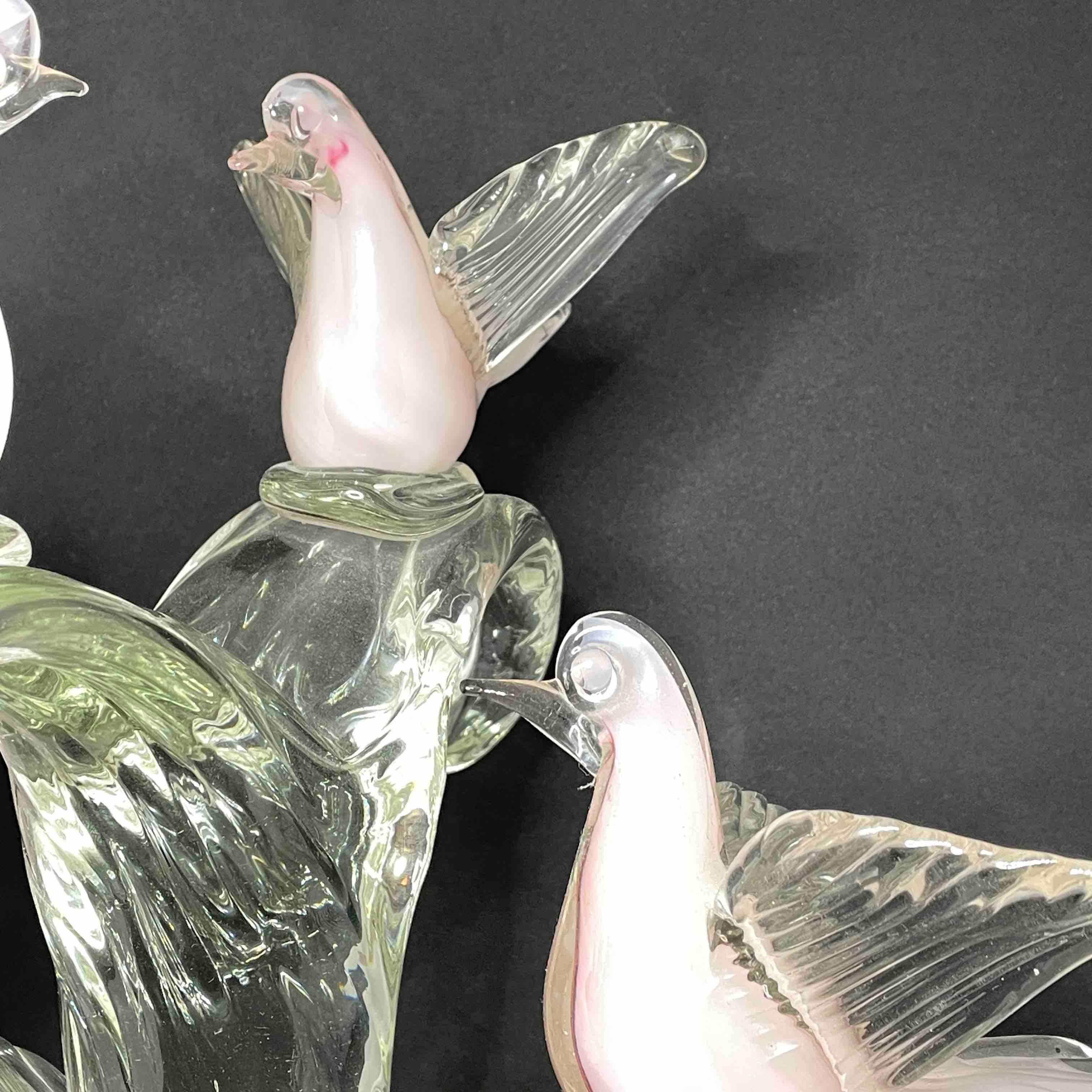 Hand-Crafted 1970's Sommerso Murano Glass, Birds, Doves on a Tree, Sculpture For Sale