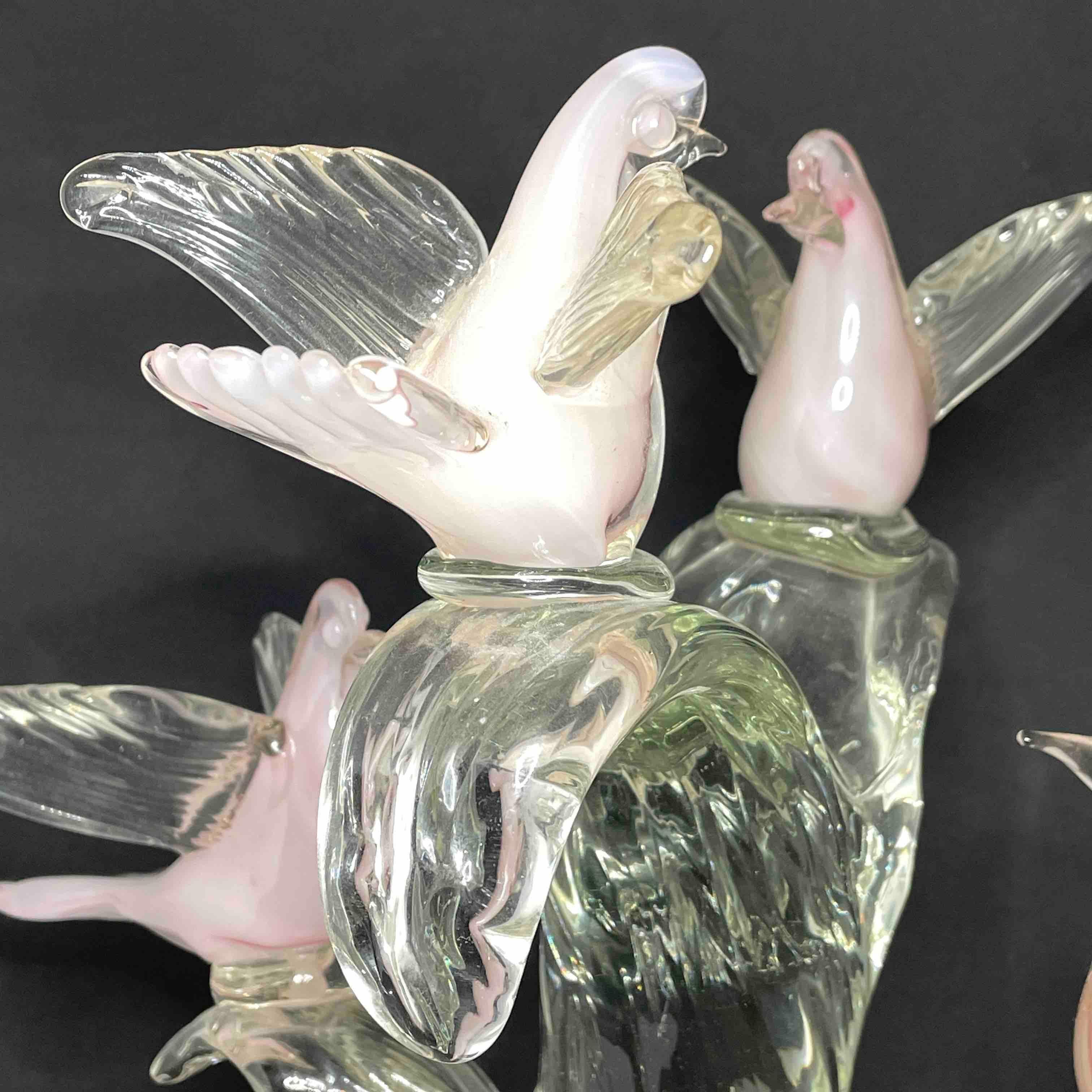 1970's Sommerso Murano Glass, Birds, Doves on a Tree, Sculpture In Good Condition For Sale In Nuernberg, DE