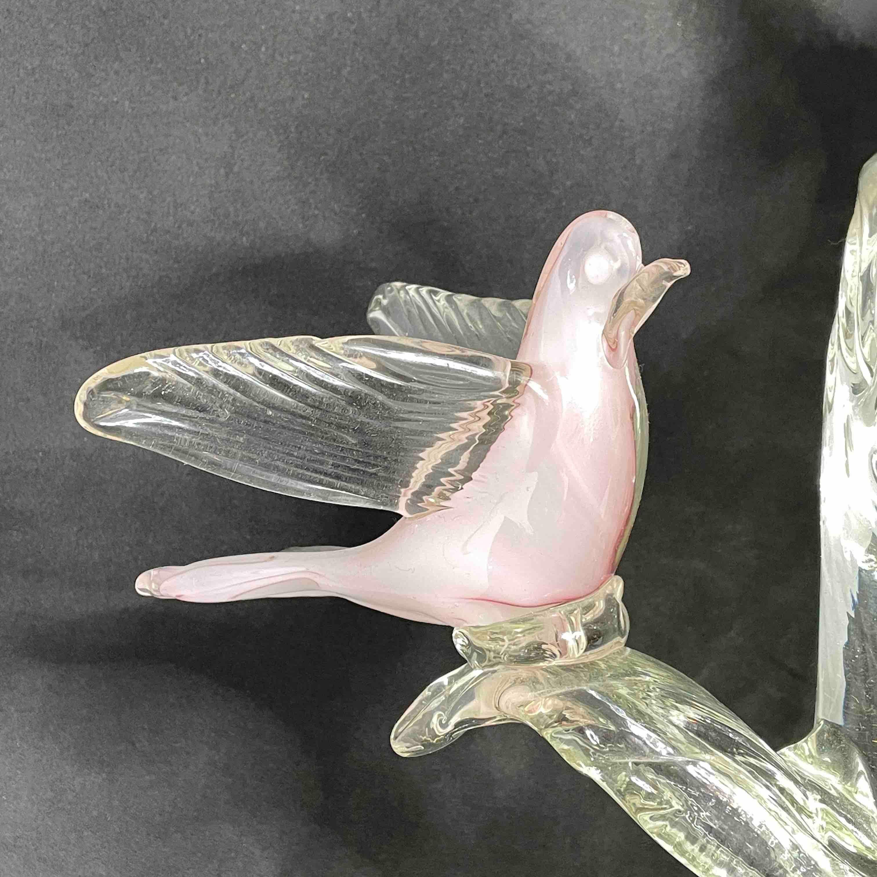 Late 20th Century 1970's Sommerso Murano Glass, Birds, Doves on a Tree, Sculpture For Sale