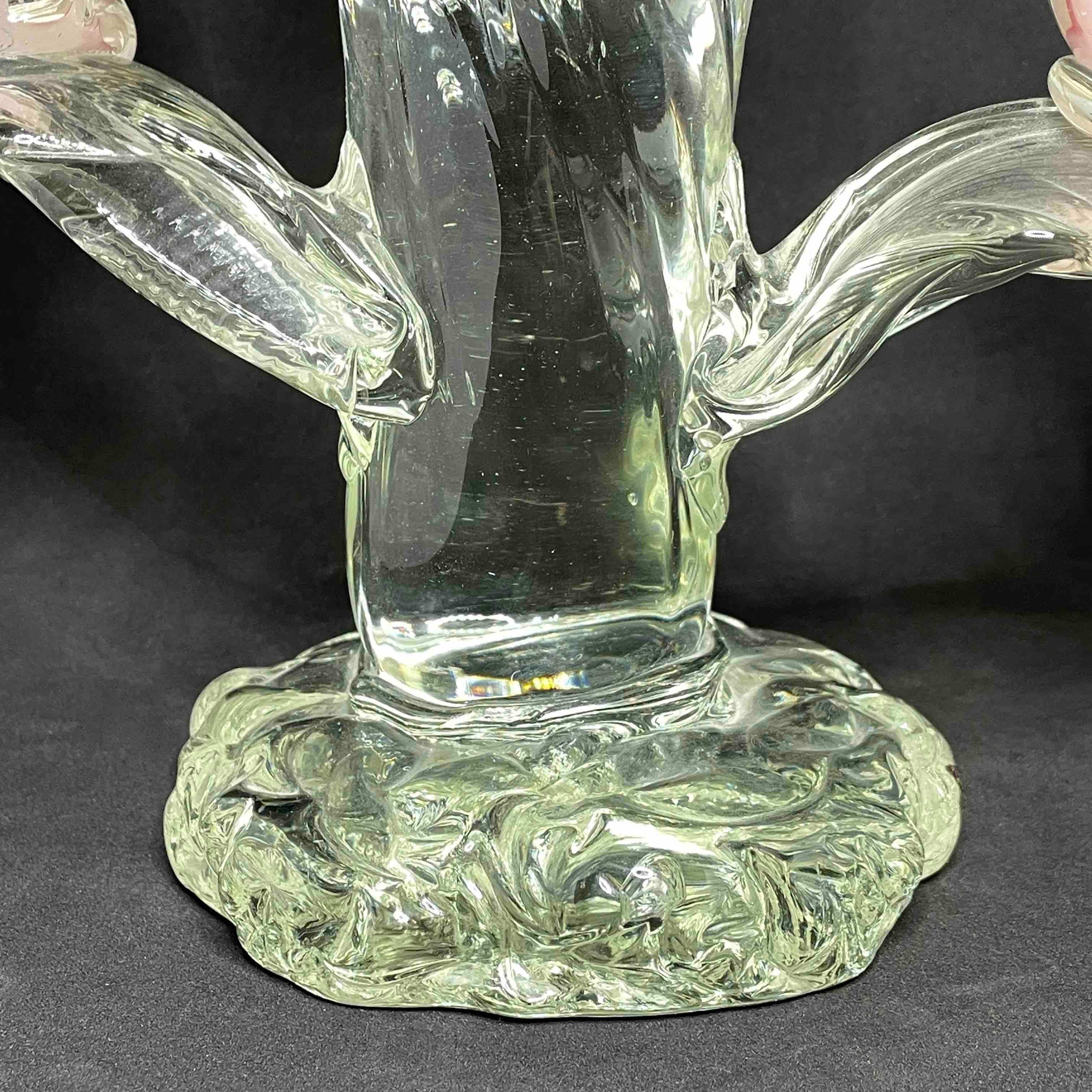 Art Glass 1970's Sommerso Murano Glass, Birds, Doves on a Tree, Sculpture For Sale