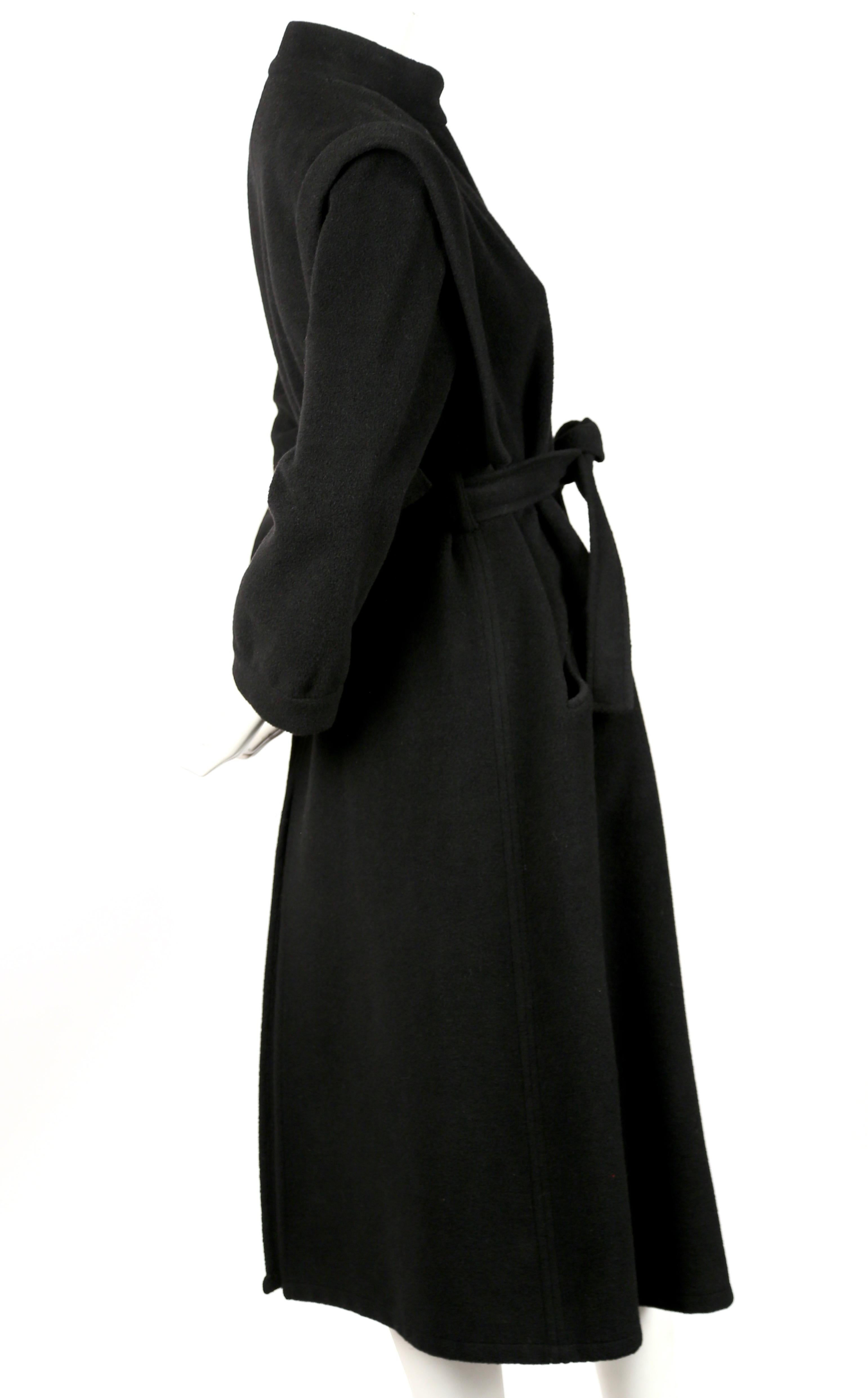 Women's or Men's 1970s Sonia Rykiel black wool coat with structured shoulders and metal buttons For Sale