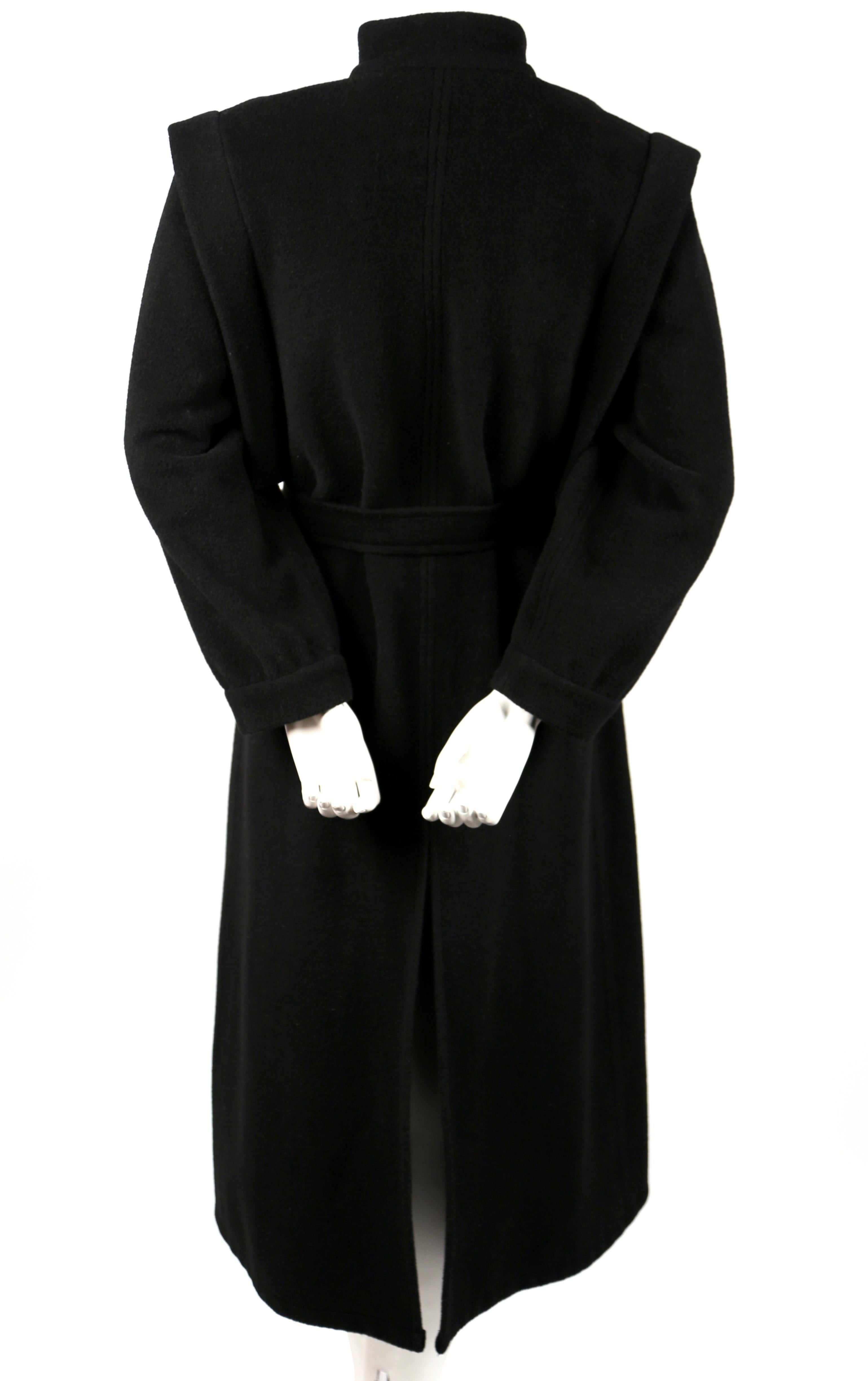 1970s Sonia Rykiel black wool coat with structured shoulders and metal buttons For Sale 1