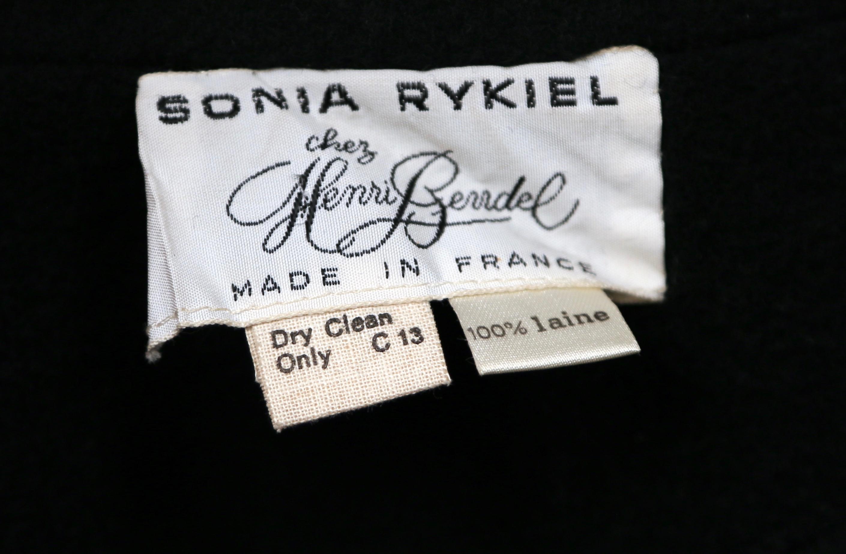 1970s Sonia Rykiel black wool coat with structured shoulders and metal buttons For Sale 2