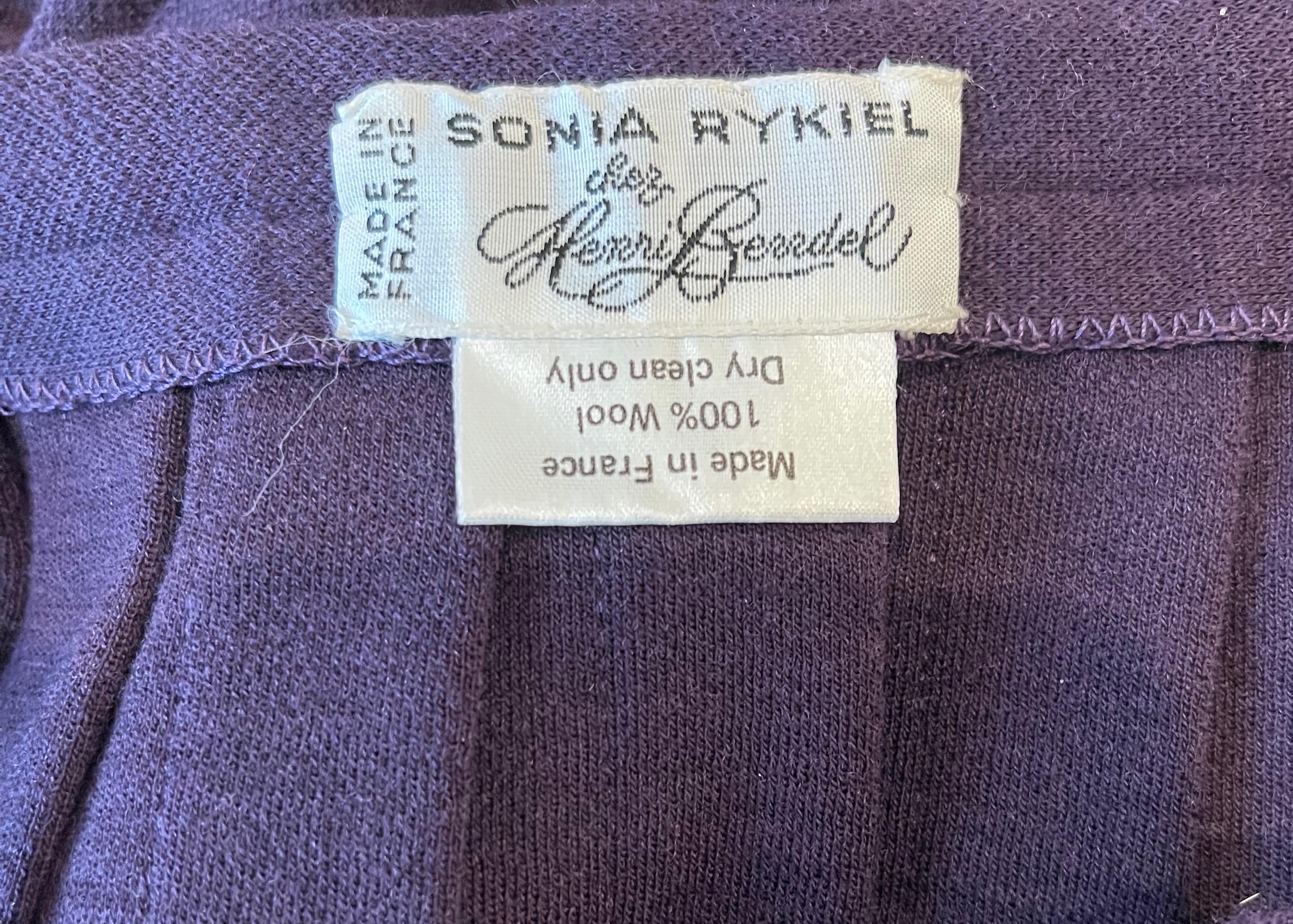 Violet Sonia Rykiel - Jupe midi en laine plissée violette à motif aubergine, vintage, années 1970 en vente