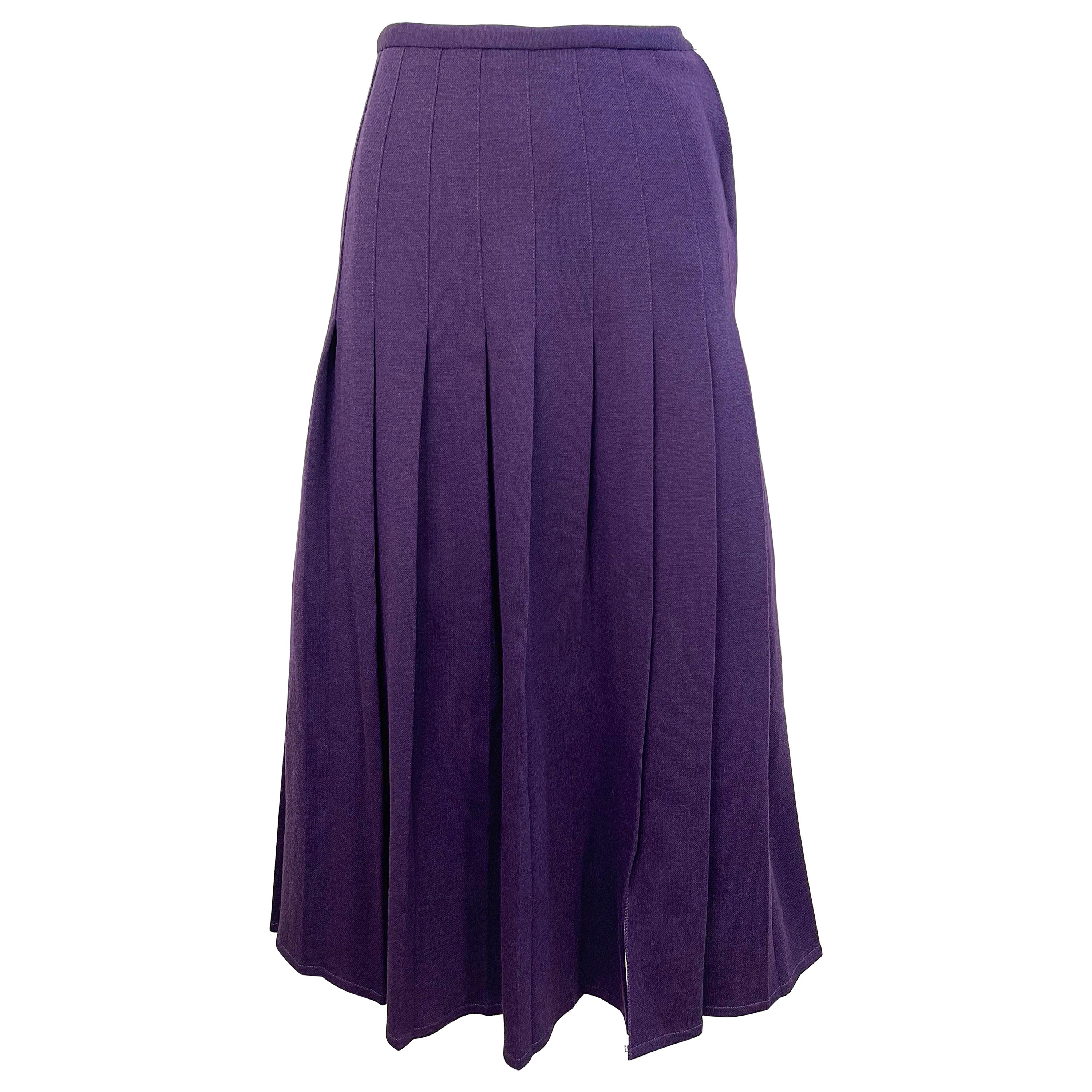 1970er Sonia Rykiel Lila Aubergine Vintage 70er Jahre plissierter Midirock aus Wolle