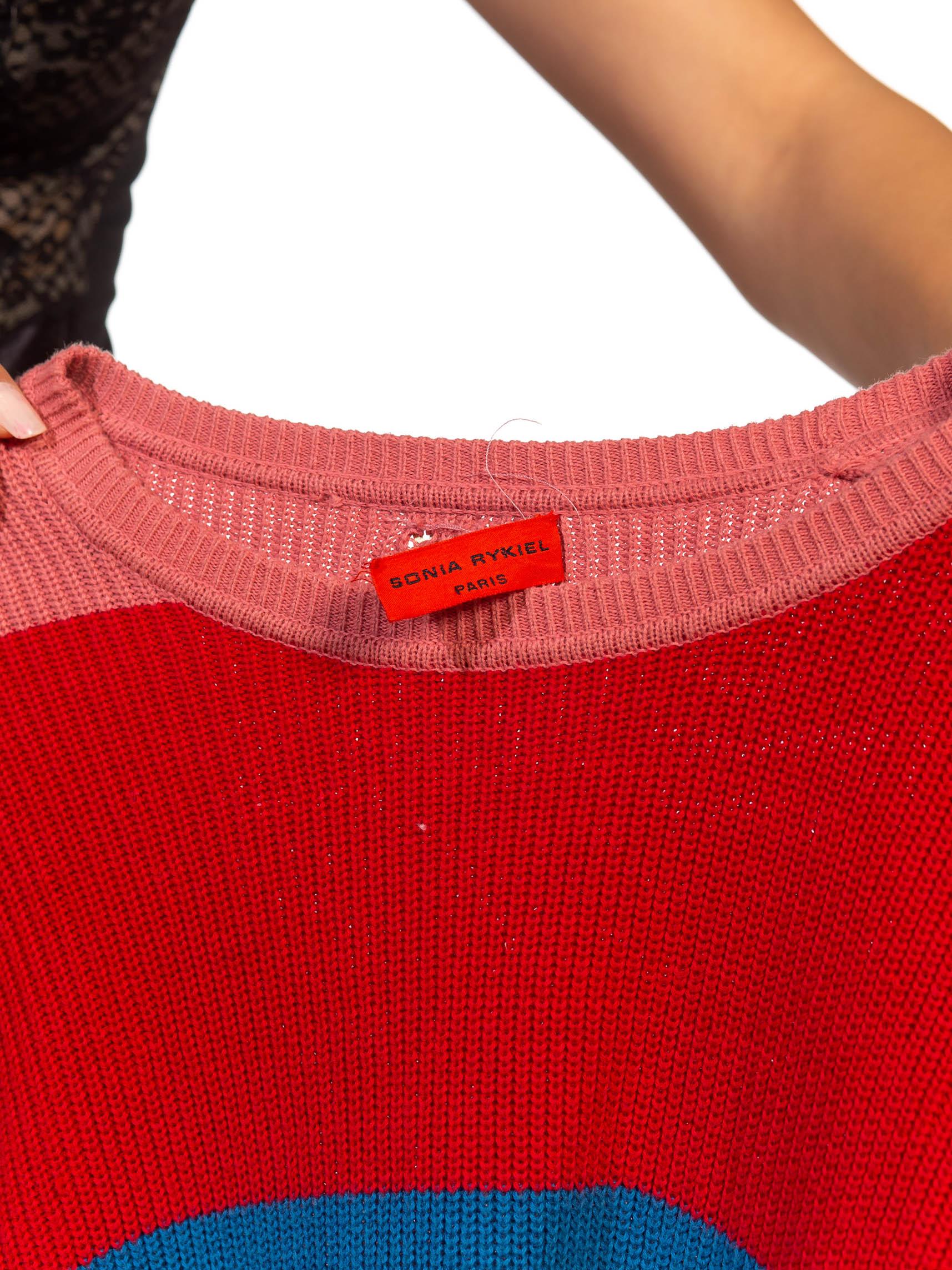 1970S Sonia Rykiel Red Blue & Yellow Multi Cotton Knit Color Blocked Stripe Swe 3