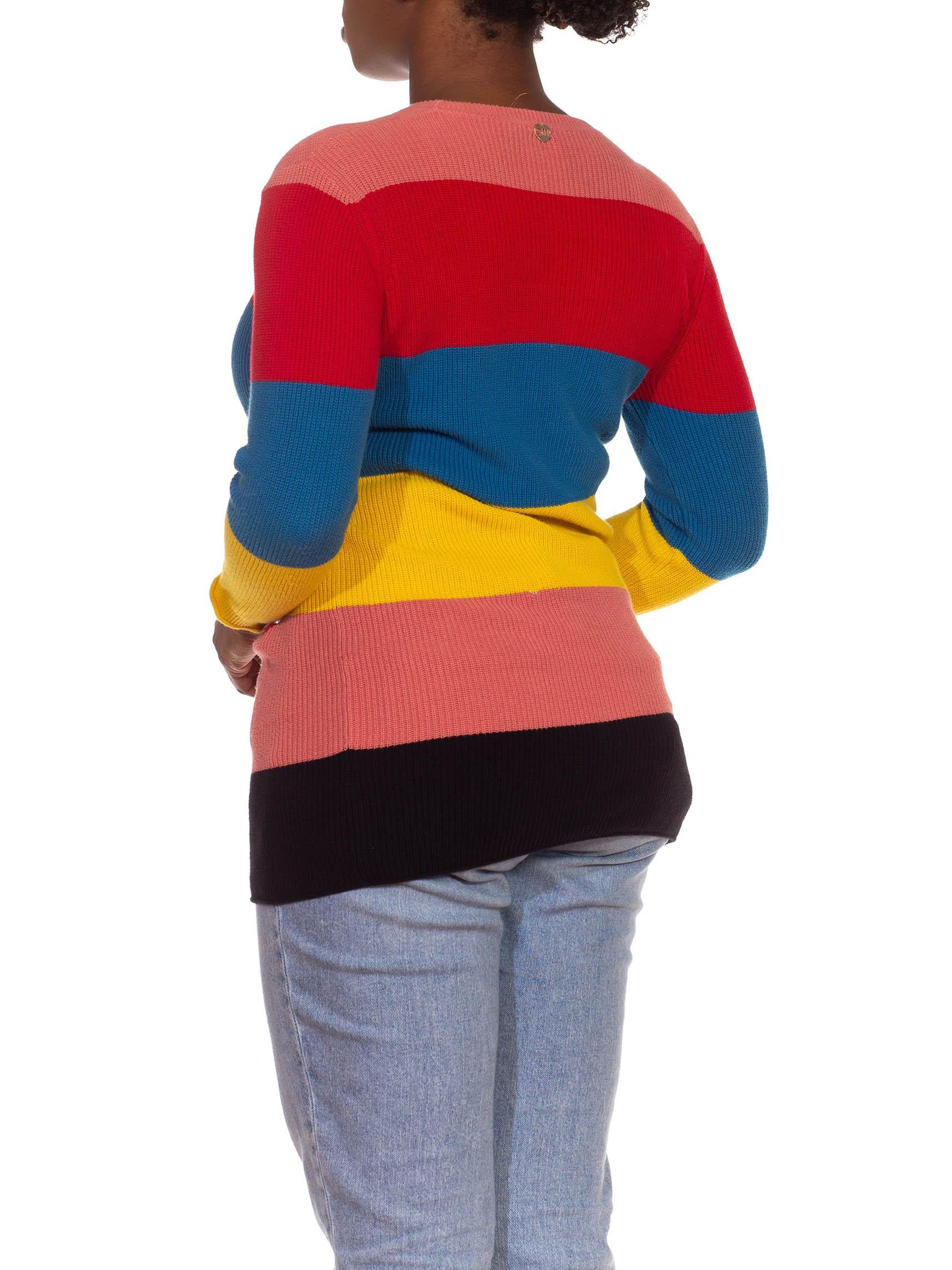 1970S Sonia Rykiel Red Blue & Yellow Multi Cotton Knit Color Blocked Stripe Swe In Excellent Condition In New York, NY