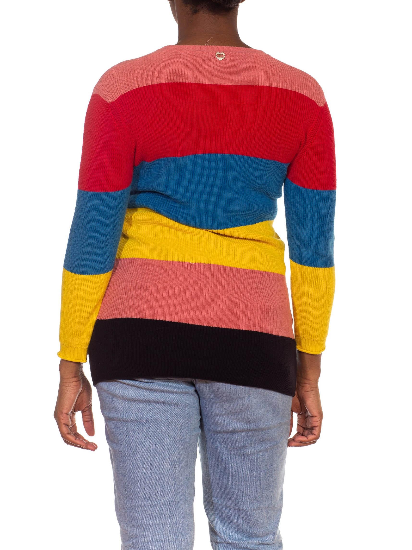 1970S Sonia Rykiel Red Blue & Yellow Multi Cotton Knit Color Blocked Stripe Swe 2