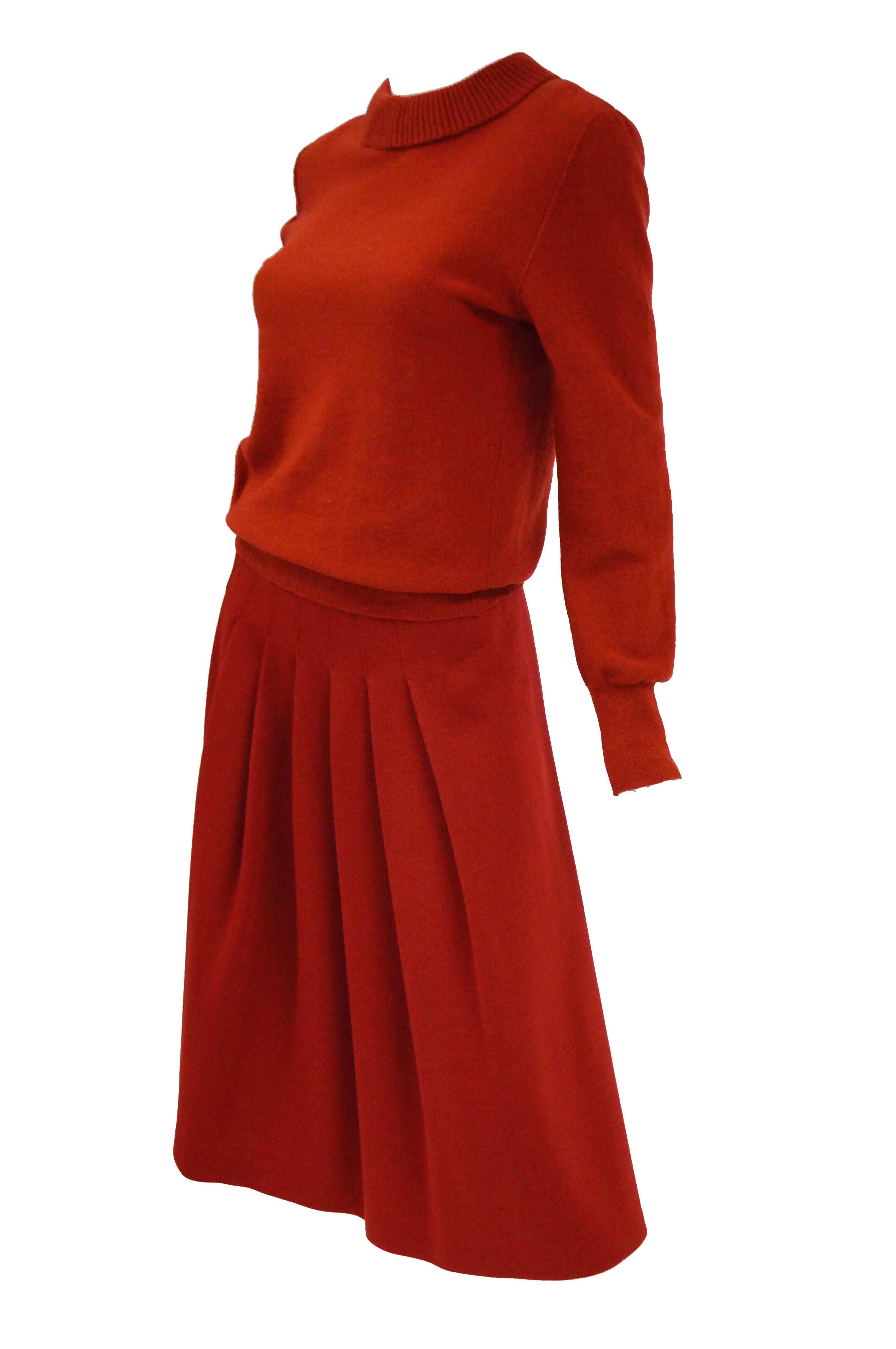 1970s Sonia Rykiel Red Wool Skirt and Sweater Set In Excellent Condition In Houston, TX