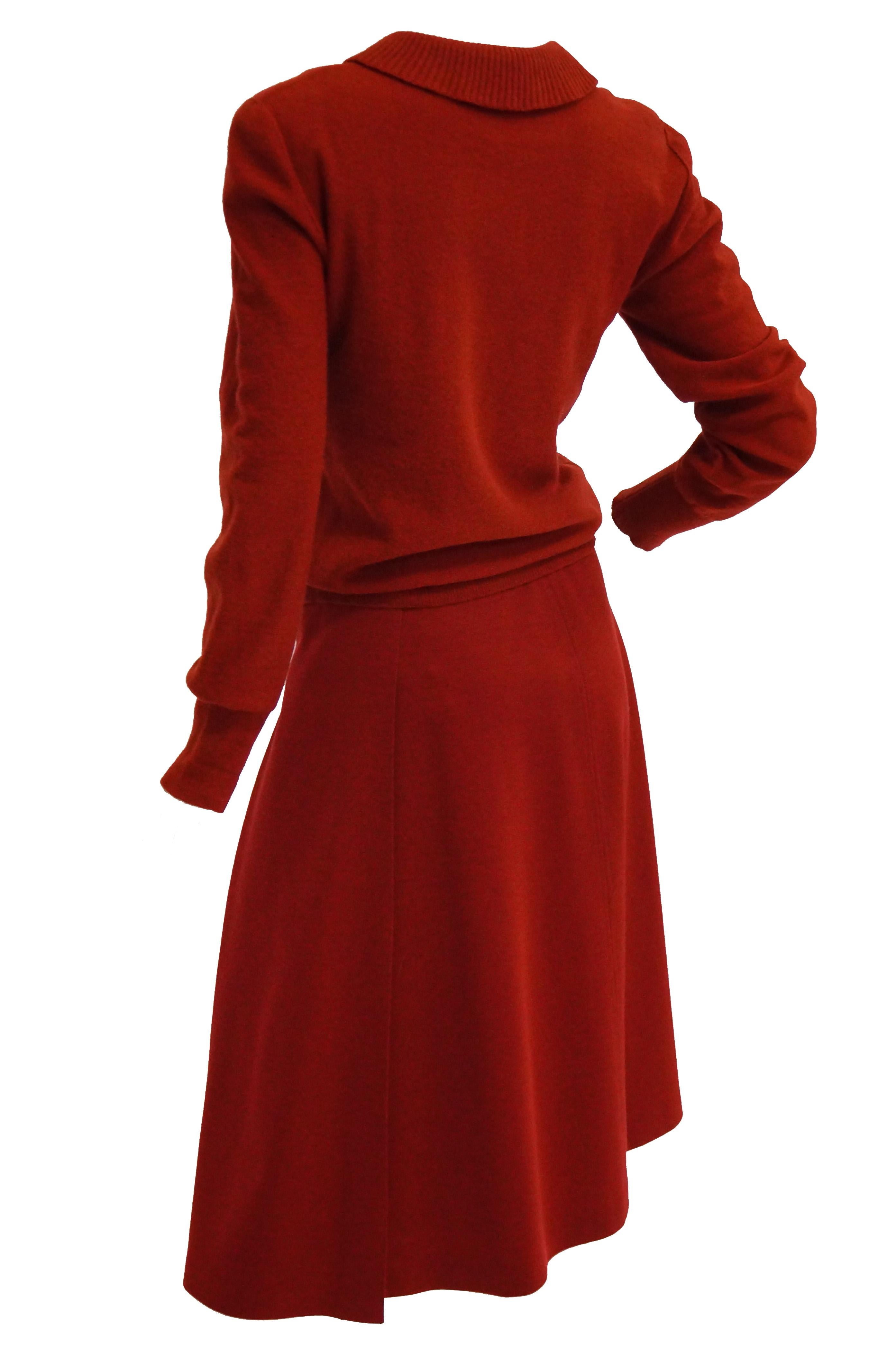Women's 1970s Sonia Rykiel Red Wool Skirt and Sweater Set