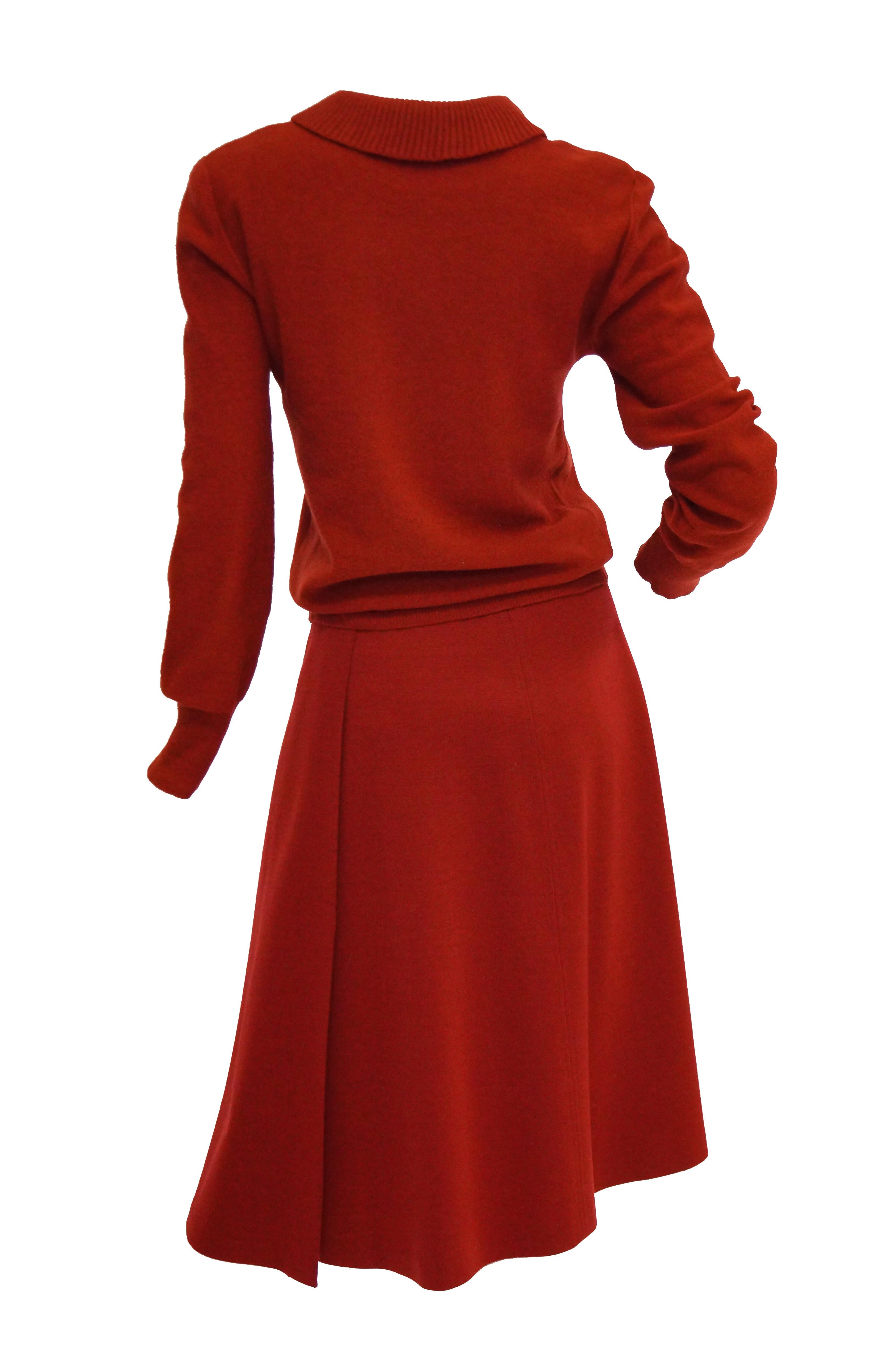 1970s Sonia Rykiel Red Wool Skirt and Sweater Set 1