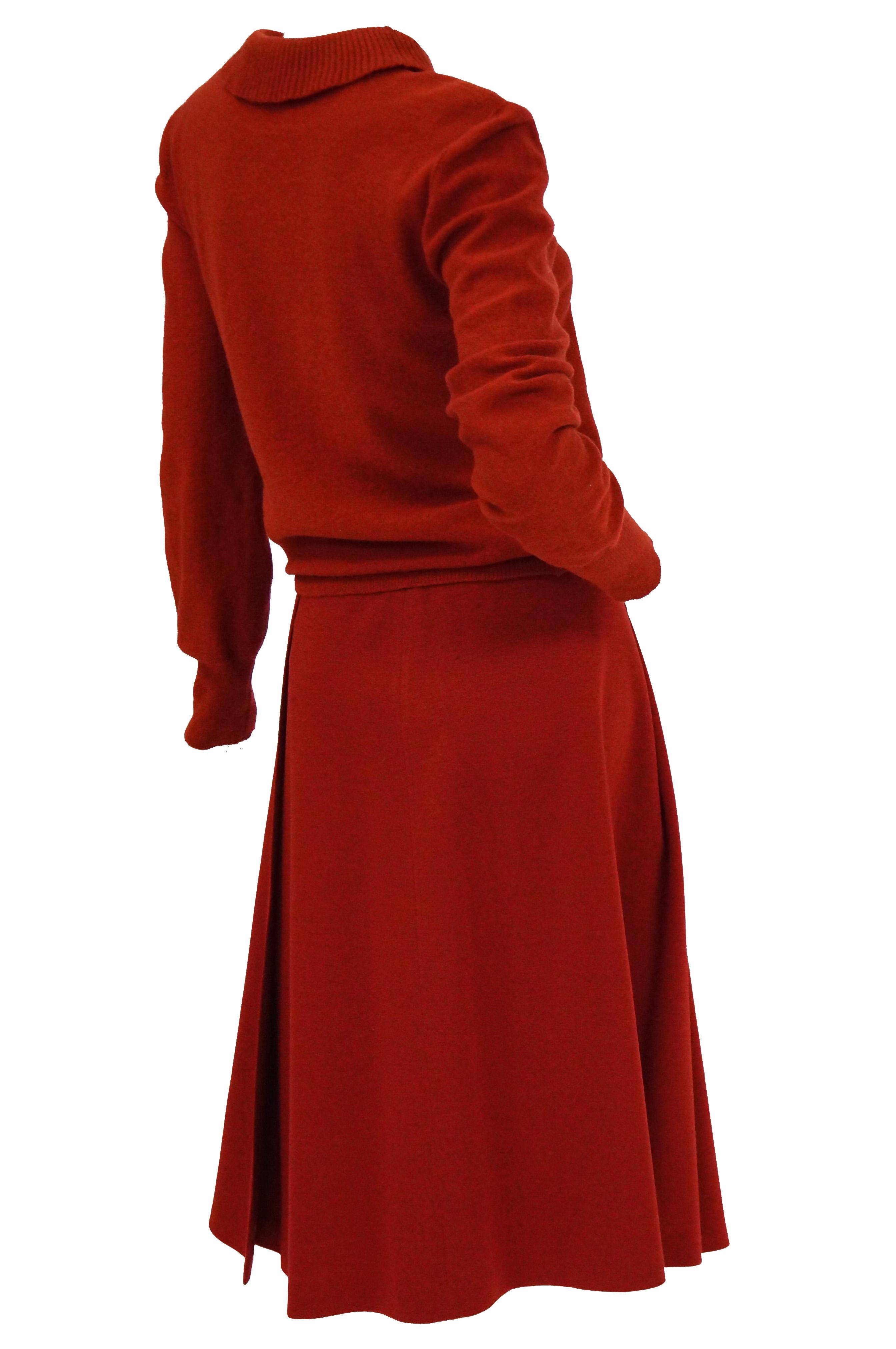 1970s Sonia Rykiel Red Wool Skirt and Sweater Set 2