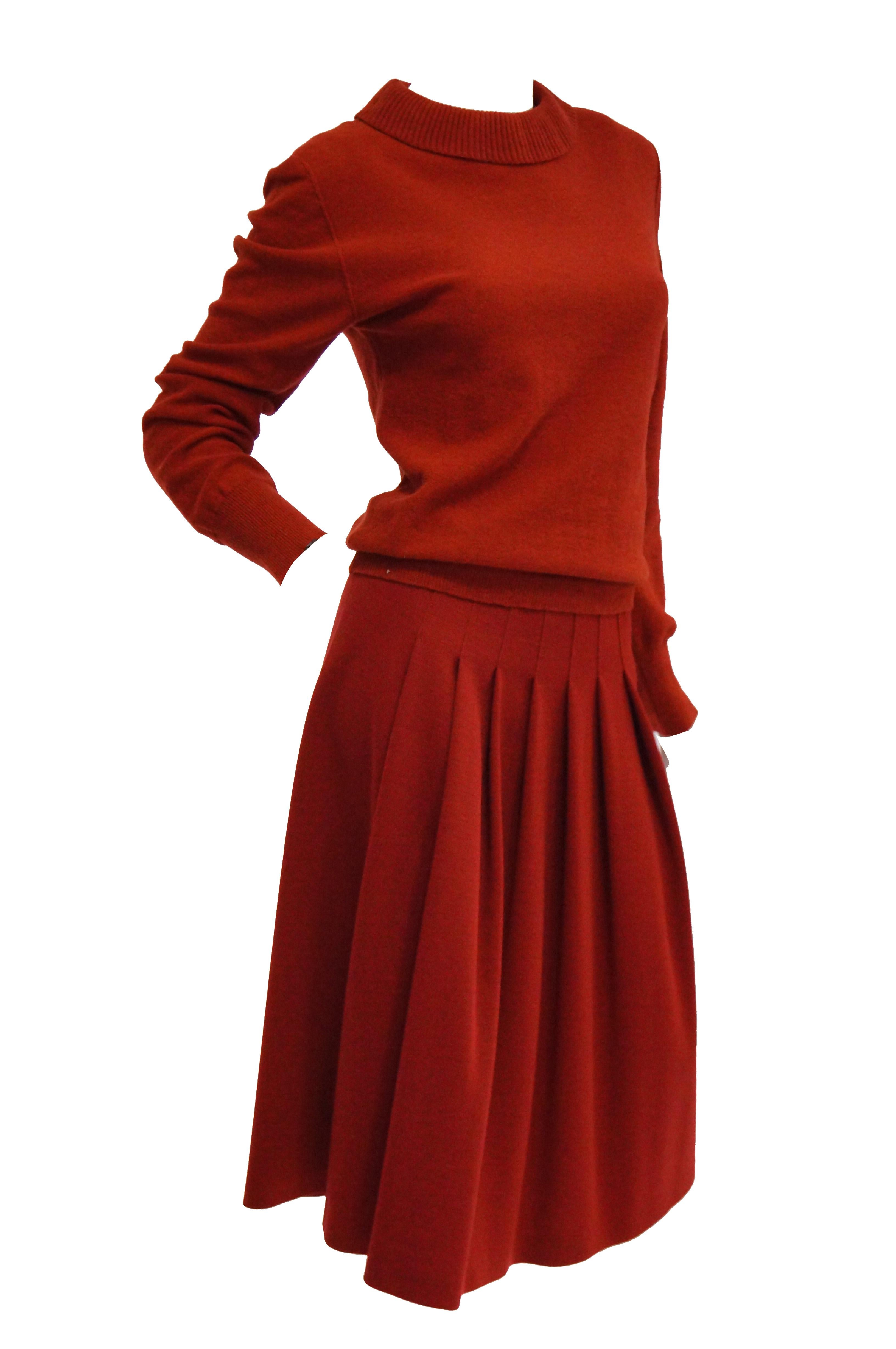 1970s Sonia Rykiel Red Wool Skirt and Sweater Set 3