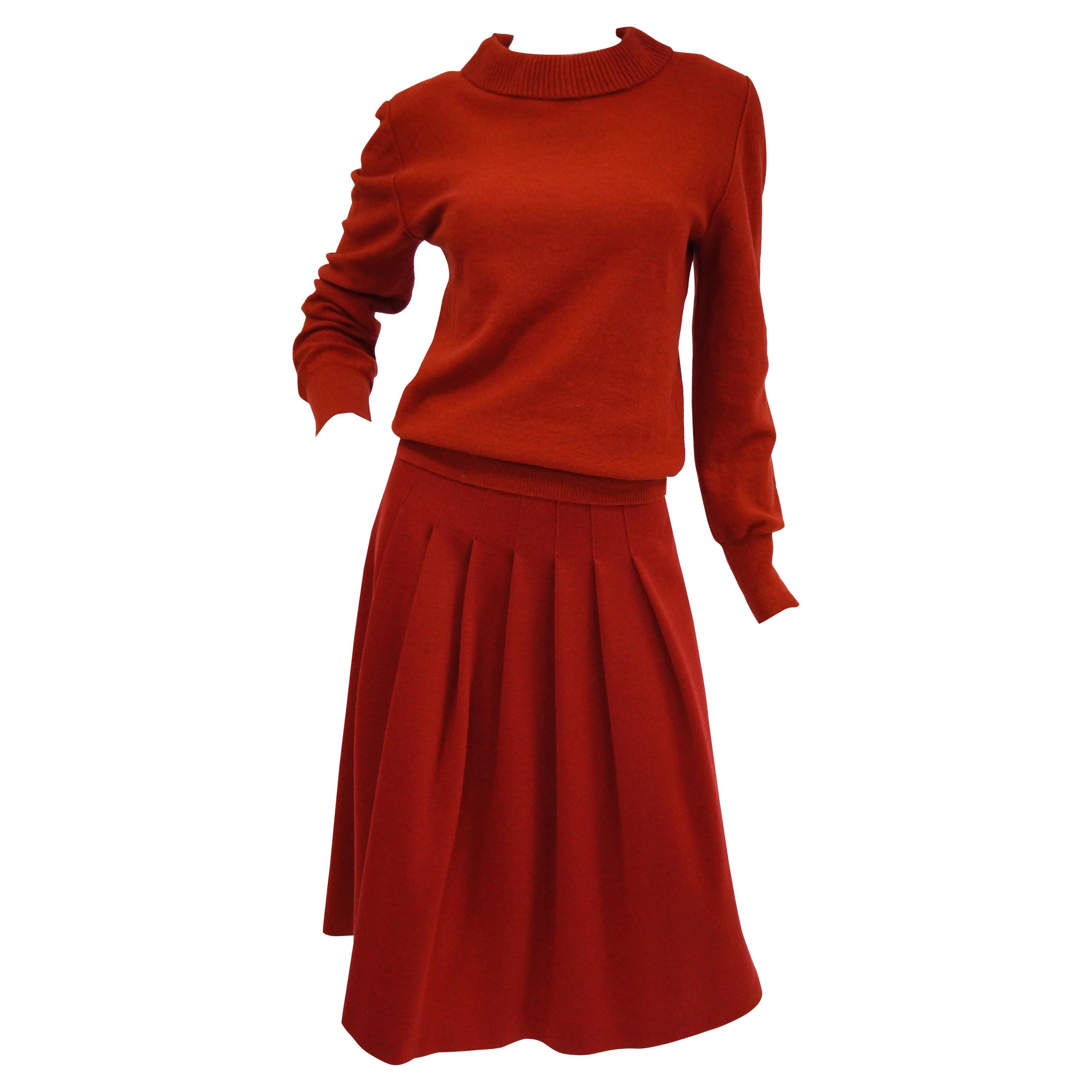 1970s Sonia Rykiel Red Wool Skirt and Sweater Set