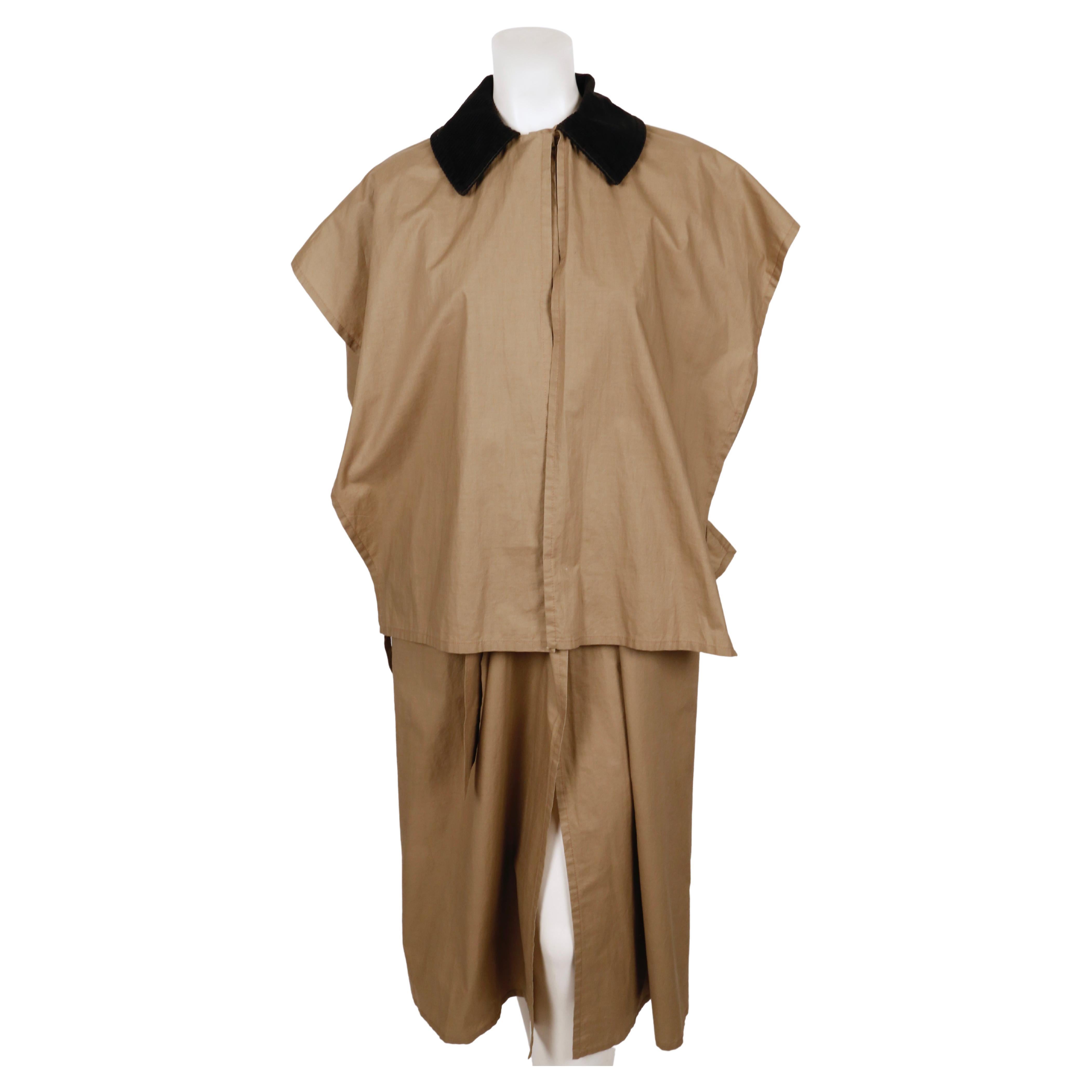 1970s SONIA RYKIEL tan lightweight trench coat with black corduroy trim and cape In Good Condition For Sale In San Fransisco, CA