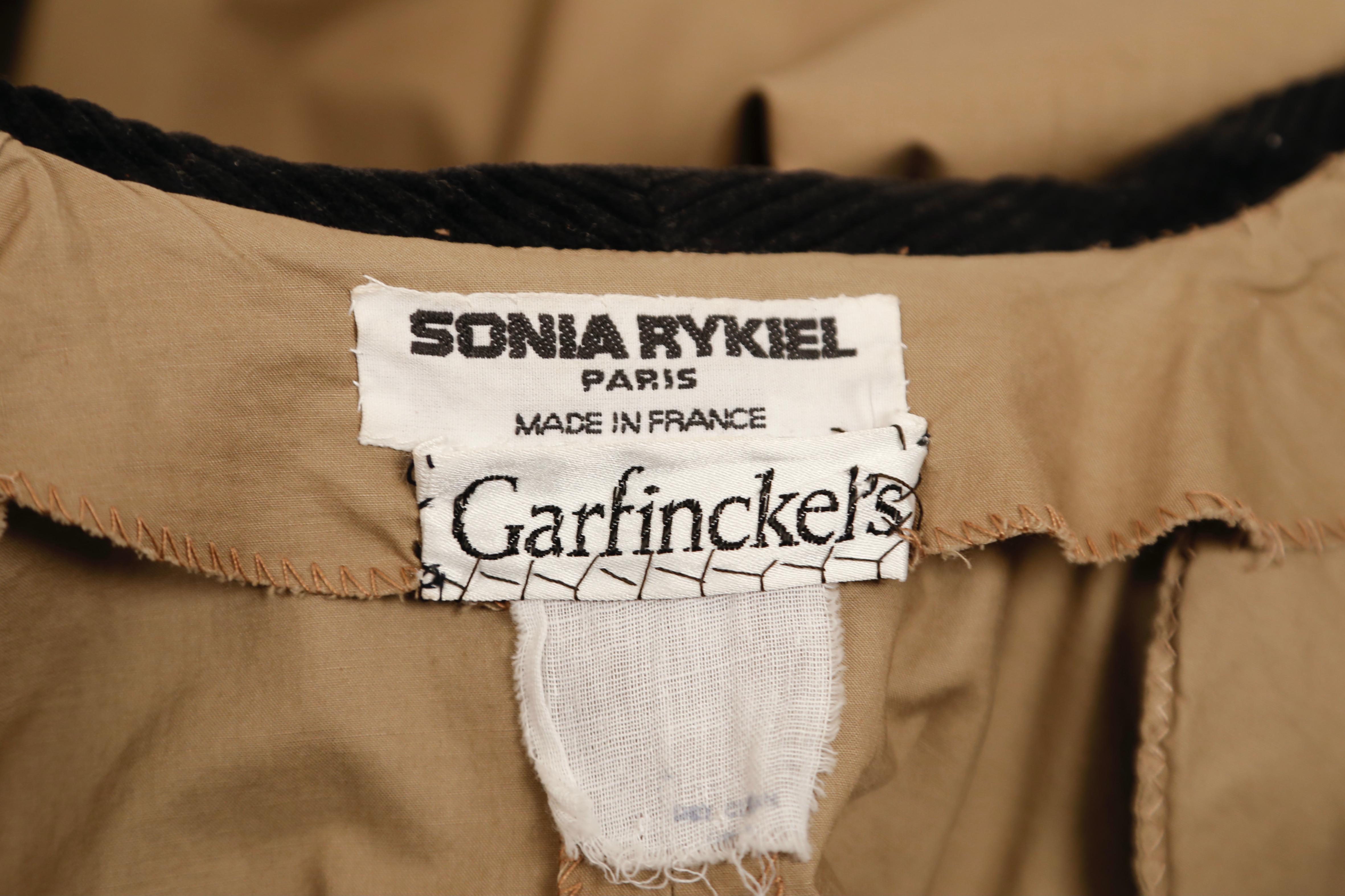 1970s SONIA RYKIEL tan lightweight trench coat with black corduroy trim and cape For Sale 4