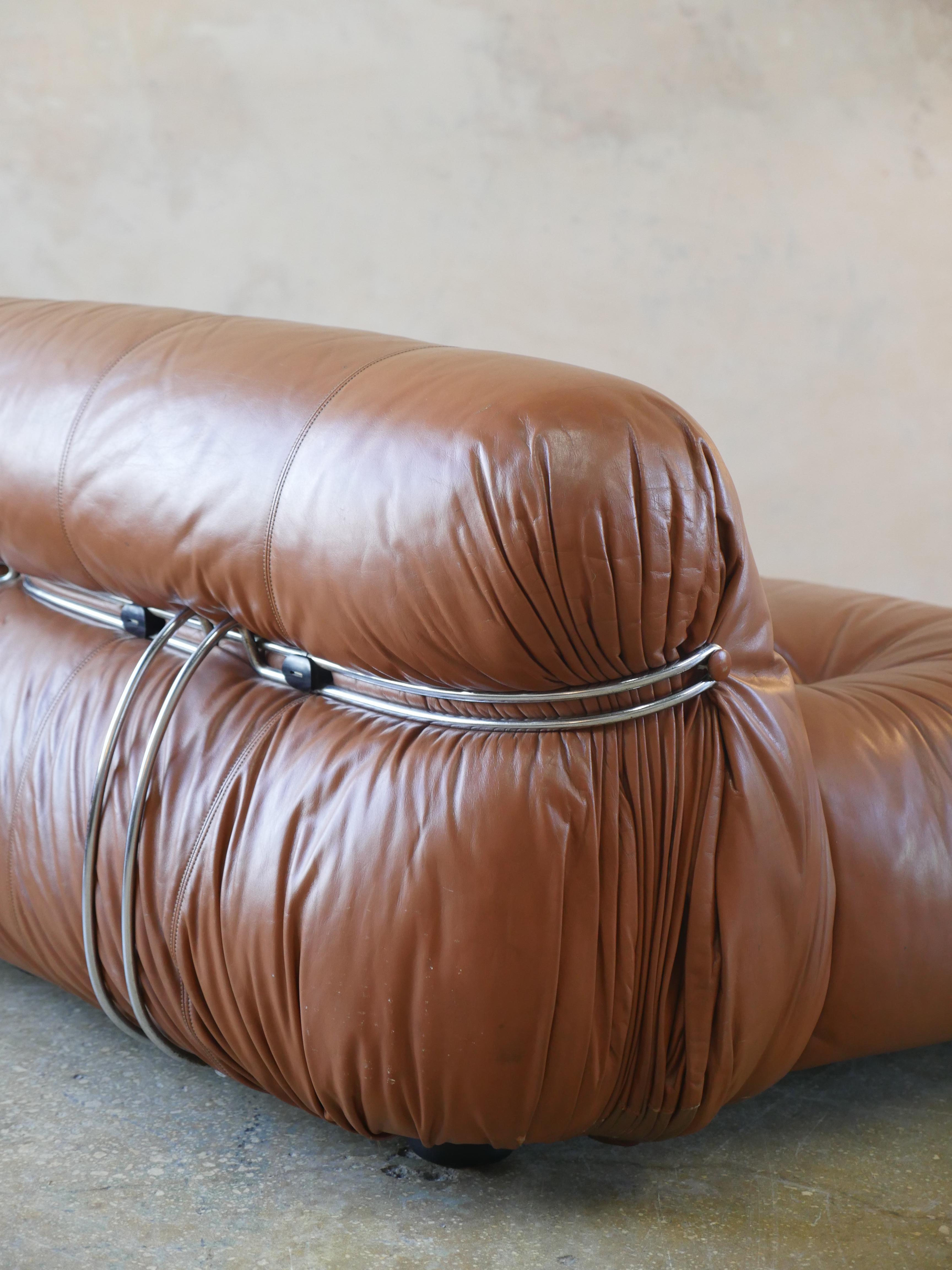 Late 20th Century 1970s Soriana Cognac Leather Settee by Afra and Tobia Scarpa for Cassina