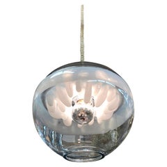 1970s "Sothie", vetro italiano di Murano Lampada a sospensione soffiata a mano in bianco e trasparente