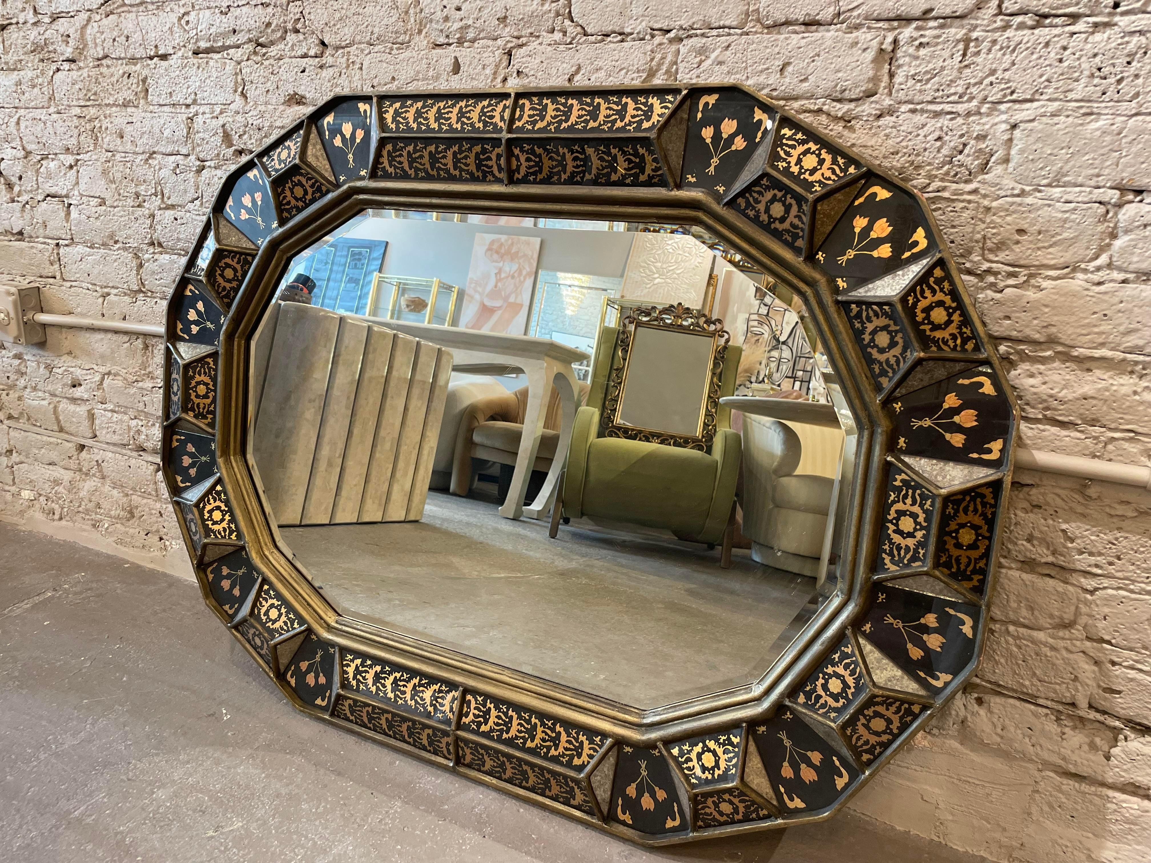 American 1970s South Cone Collection by Baker Furniture Giltwood and Eglomise Mirror